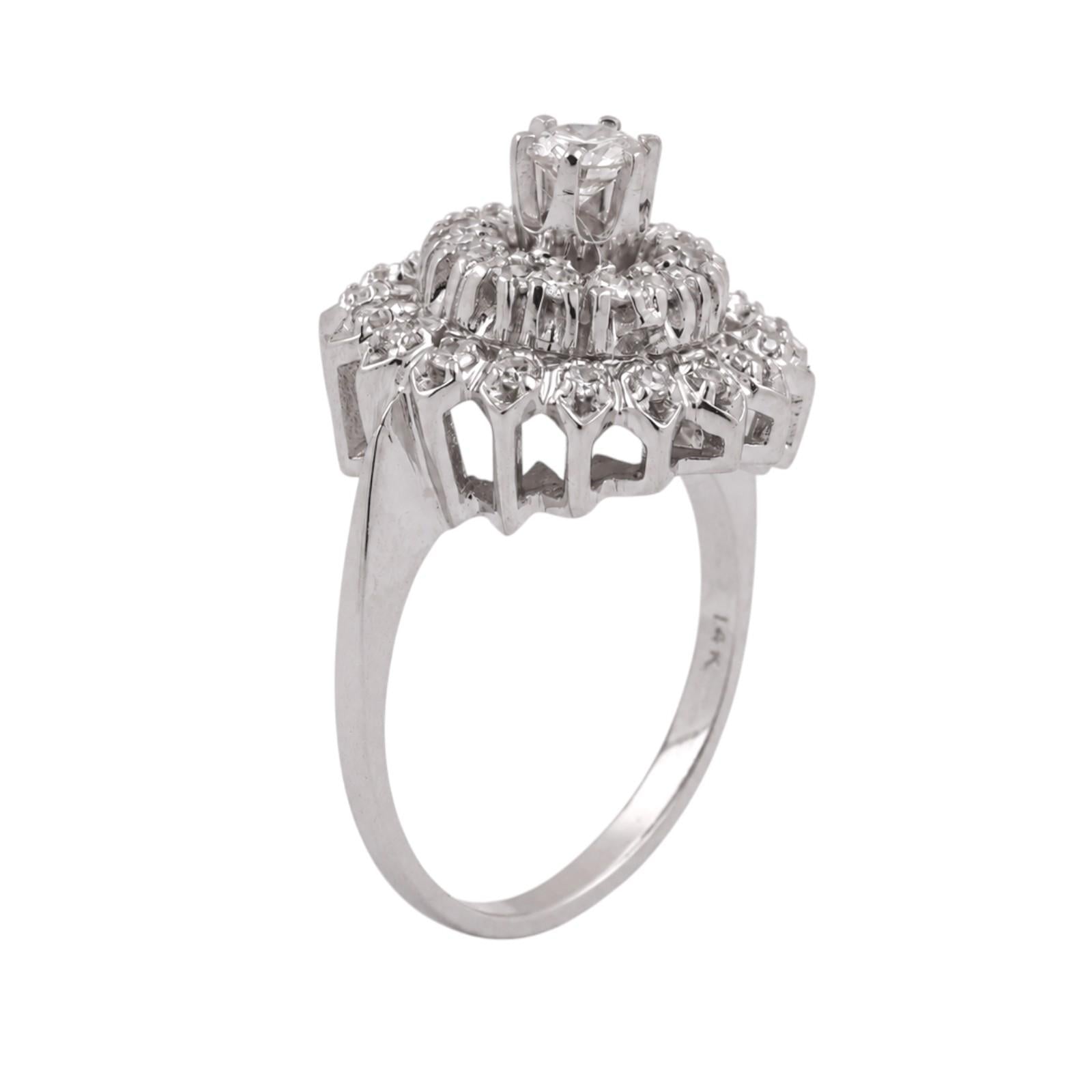 White Gold 0.91CTW Diamond Cluster Halo Ring 0.65CT Center Diamond Size 6.75