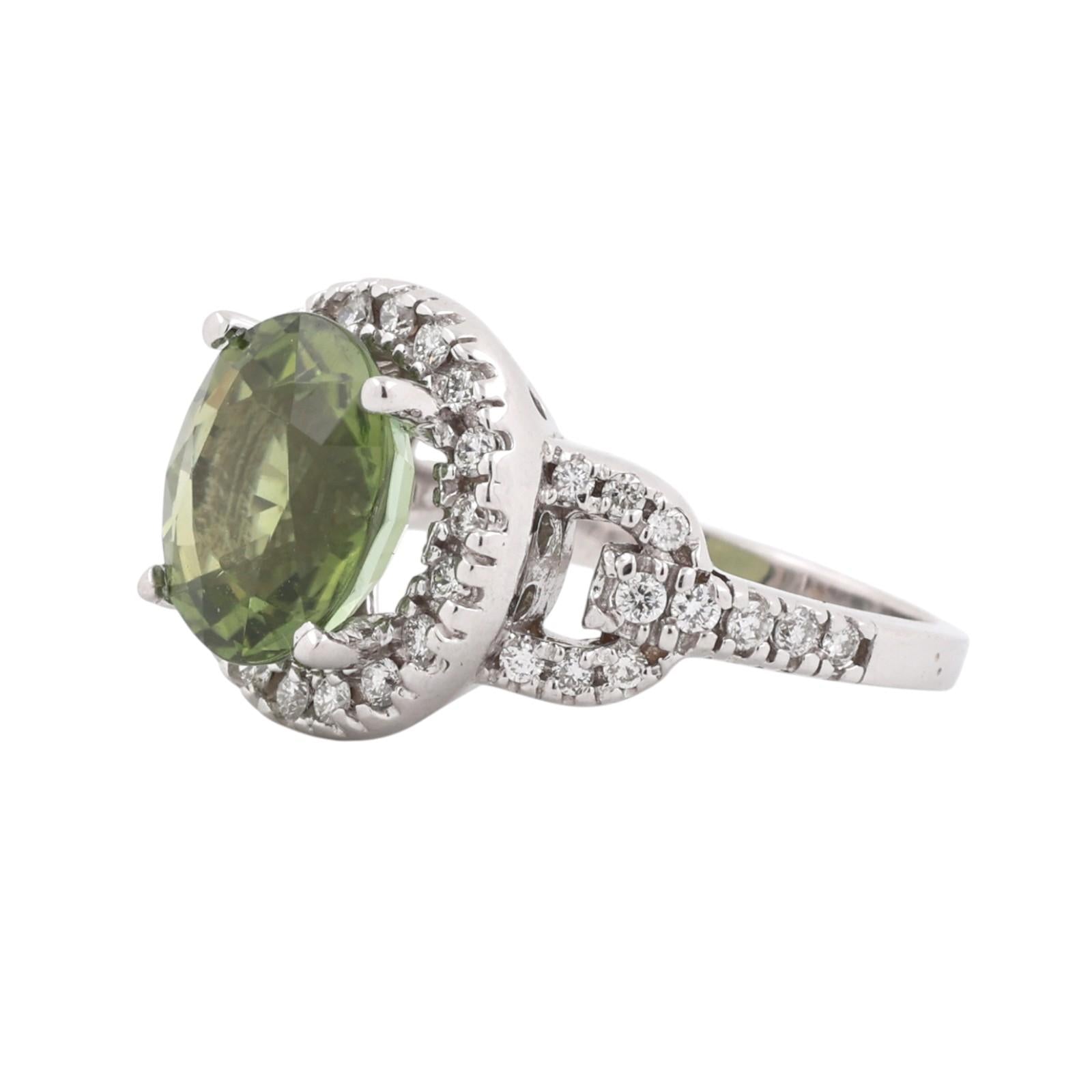 Natural Green Tourmaline Diamond Halo Ring 18K White Gold 5.50 CTW Size 7