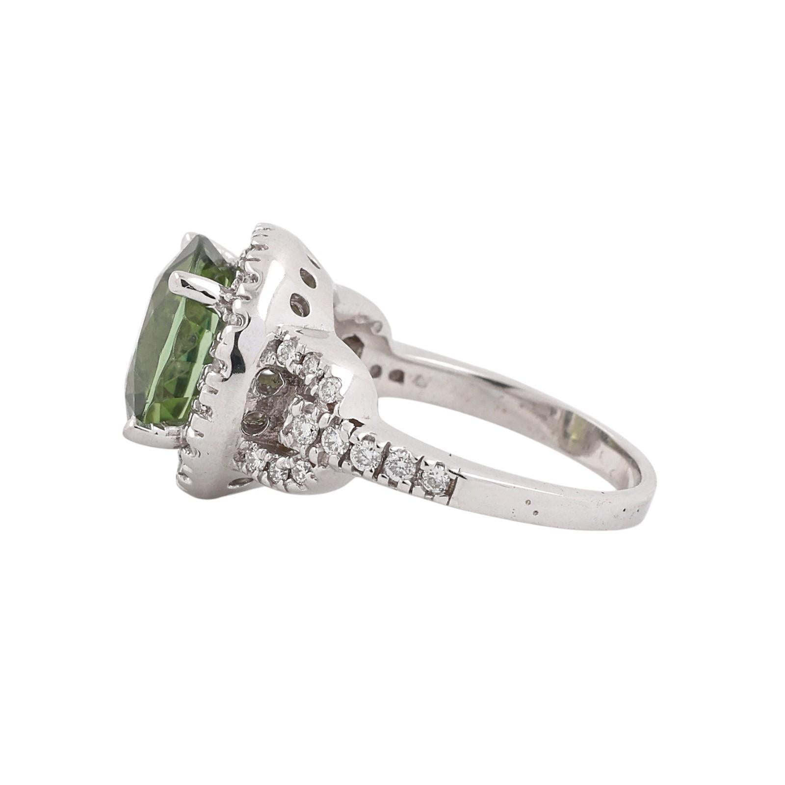 Natural Green Tourmaline Diamond Halo Ring 18K White Gold 5.50 CTW Size 7