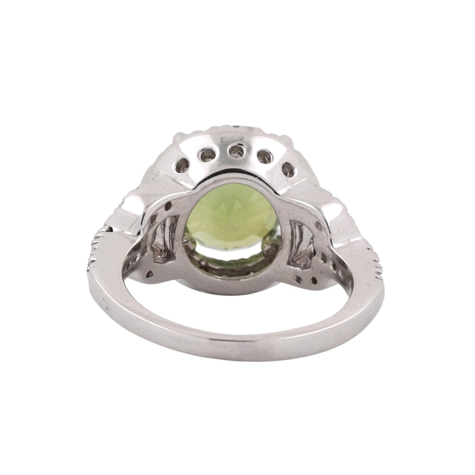 Natural Green Tourmaline Diamond Halo Ring 18K White Gold 5.50 CTW Size 7