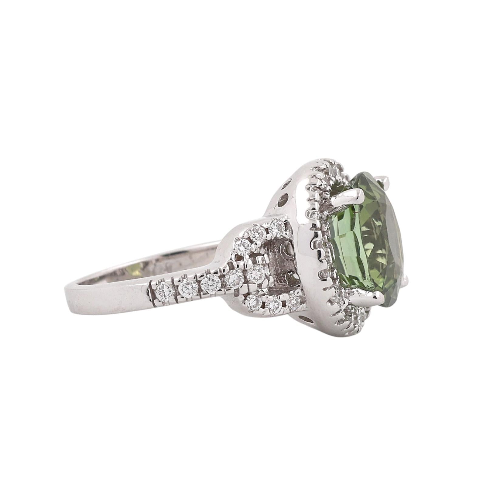Natural Green Tourmaline Diamond Halo Ring 18K White Gold 5.50 CTW Size 7