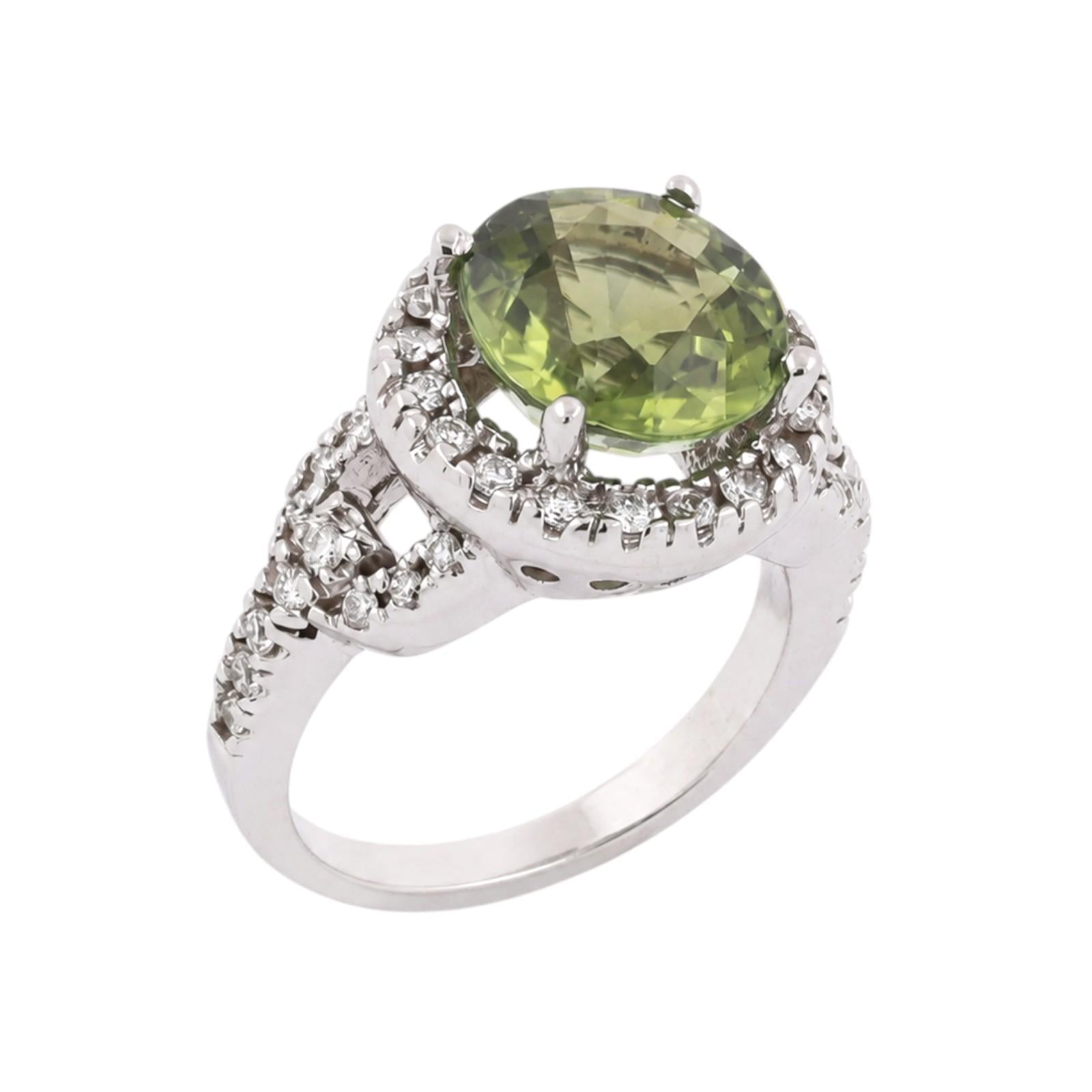 Natural Green Tourmaline Diamond Halo Ring 18K White Gold 5.50 CTW Size 7