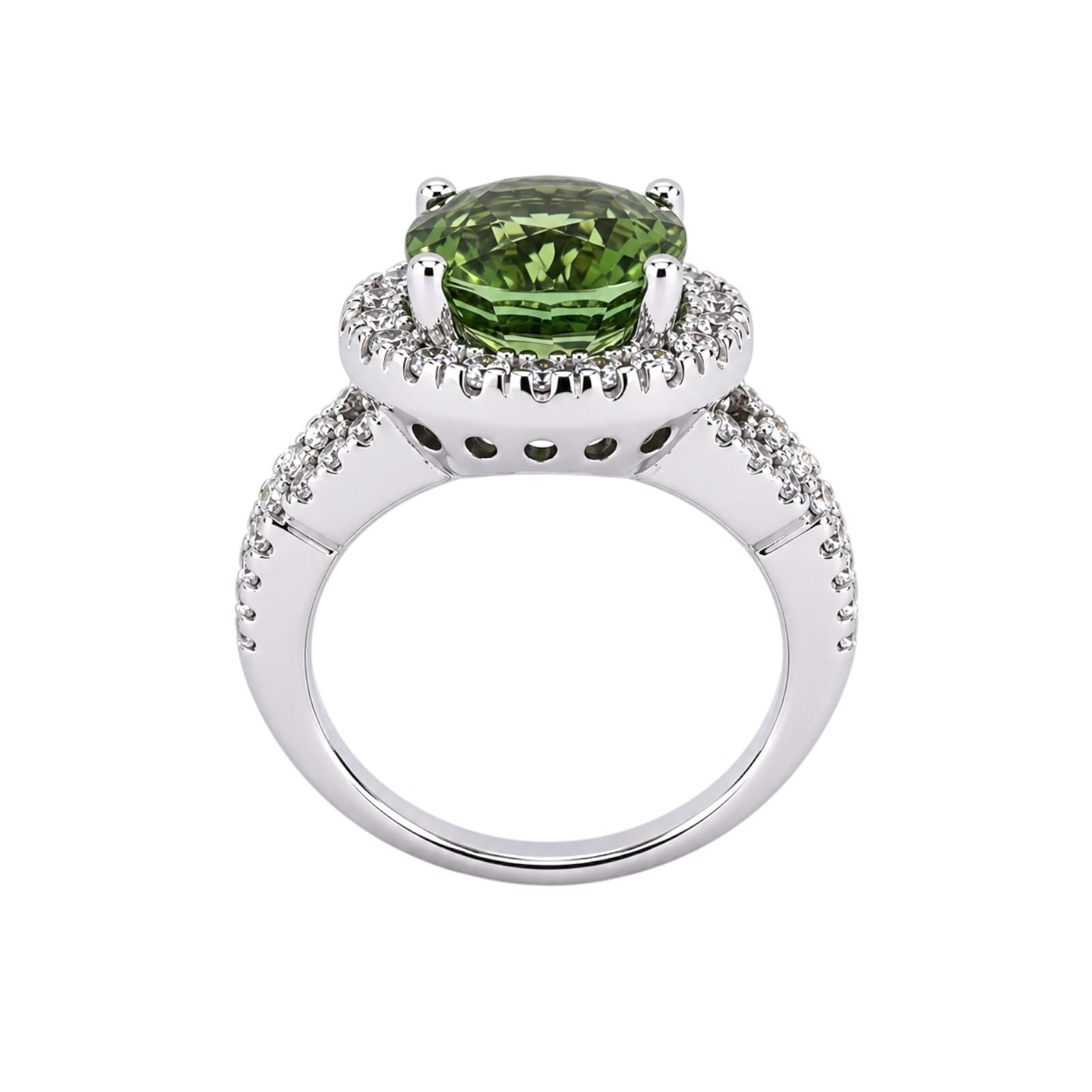 Natural Green Tourmaline Diamond Halo Ring 18K White Gold 5.50 CTW Size 7