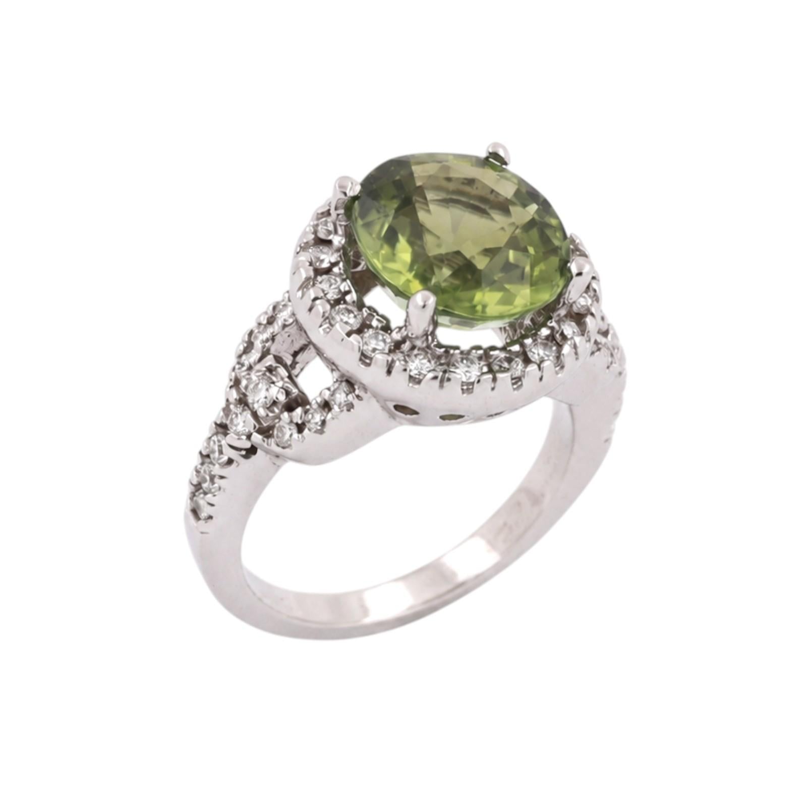 Natural Green Tourmaline Diamond Halo Ring 18K White Gold 5.50 CTW Size 7