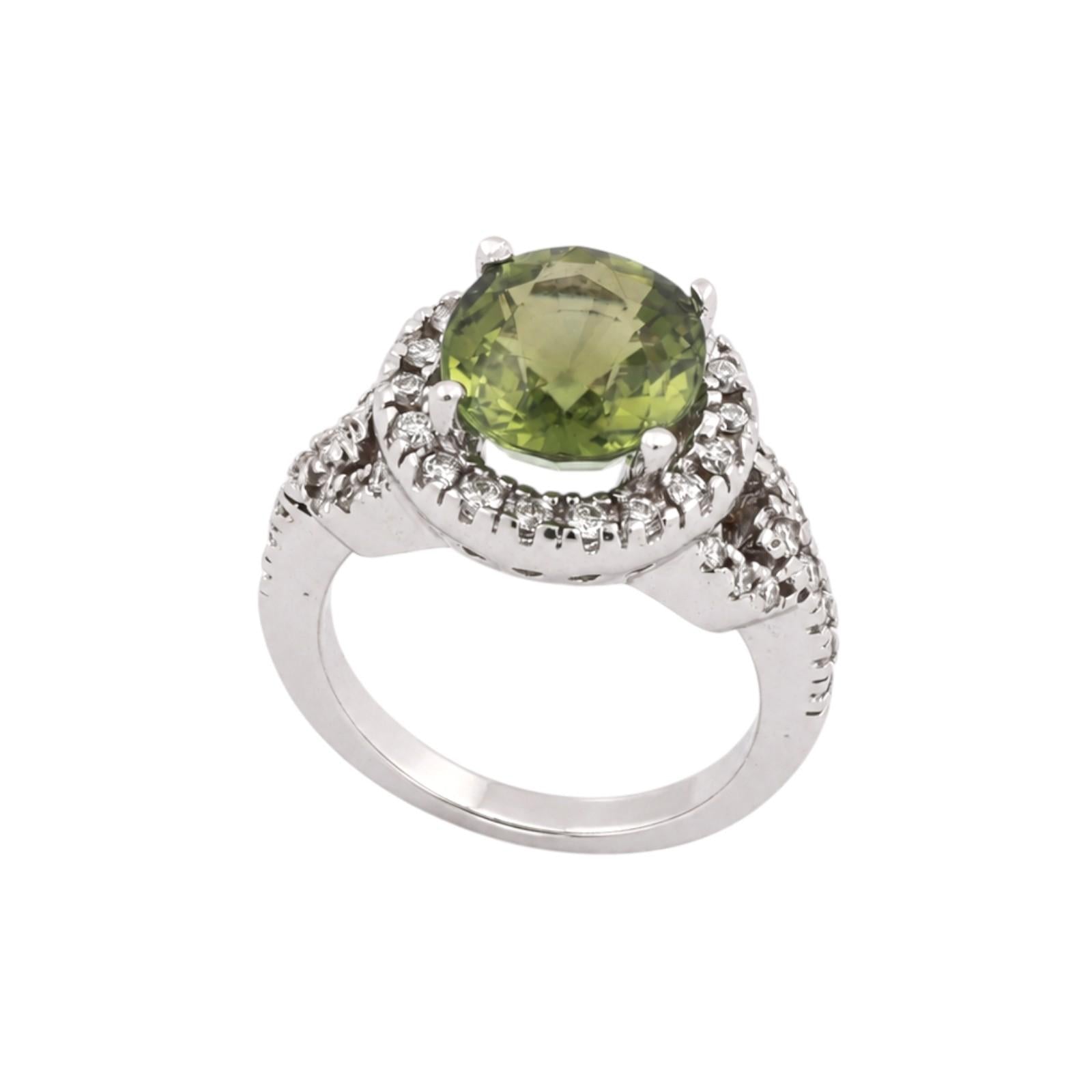 Natural Green Tourmaline Diamond Halo Ring 18K White Gold 5.50 CTW Size 7
