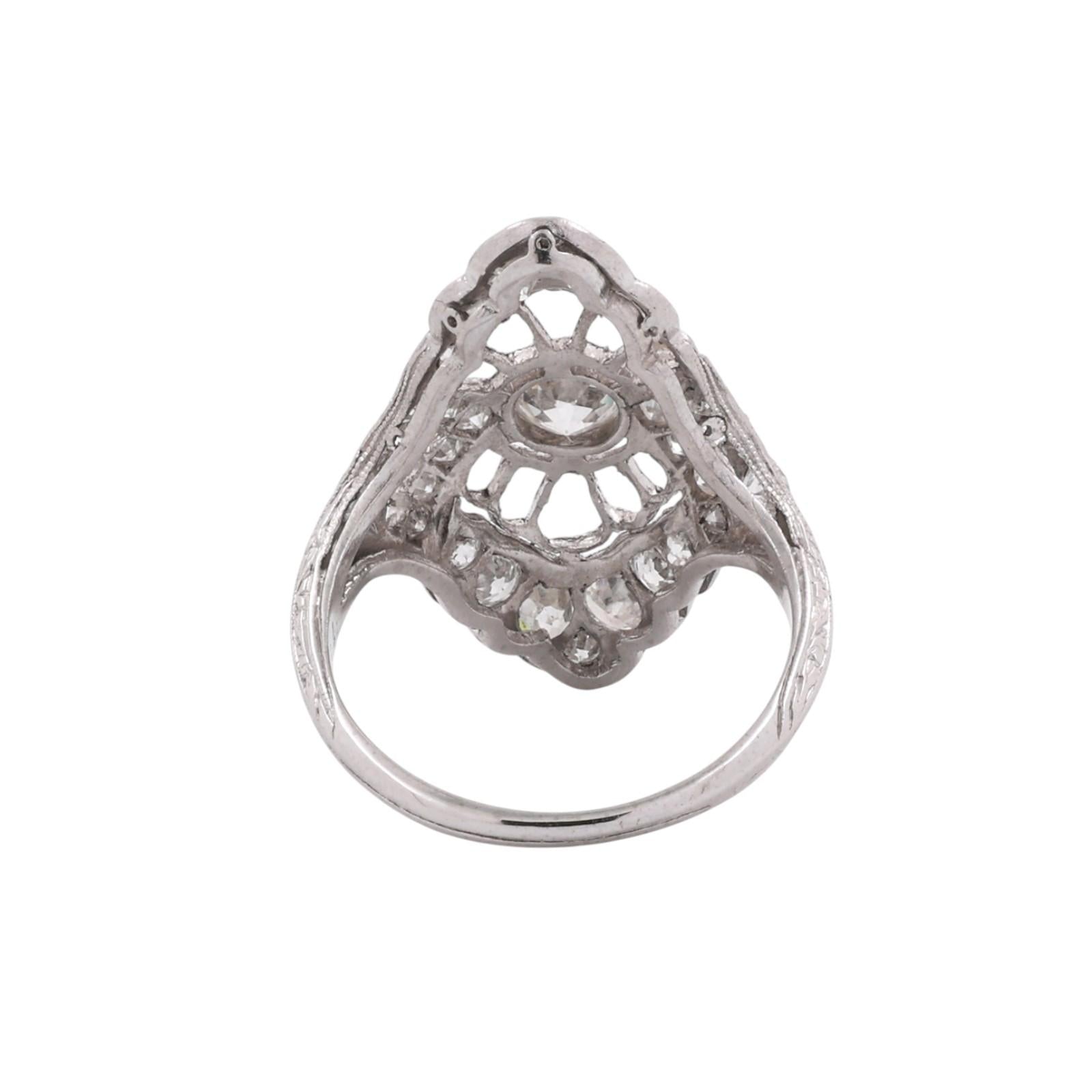 Platinum 1.20ctw Old European Cut Diamond Filigree Navette Dinner Ring Size 5
