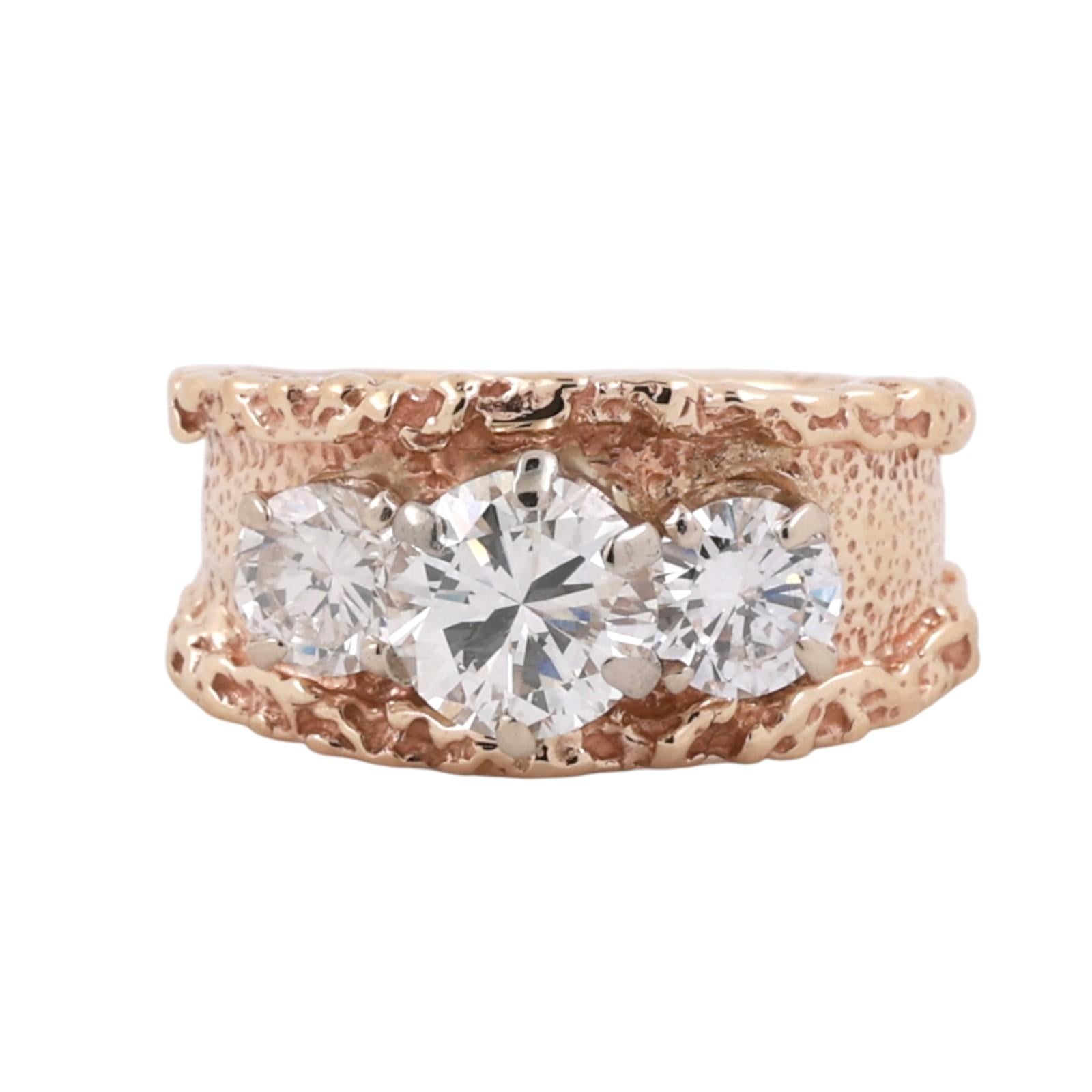 14K Two Tone Gold 3 Stone Diamond Ring 1.70CTW Wide Band Natural Diamonds Size 5