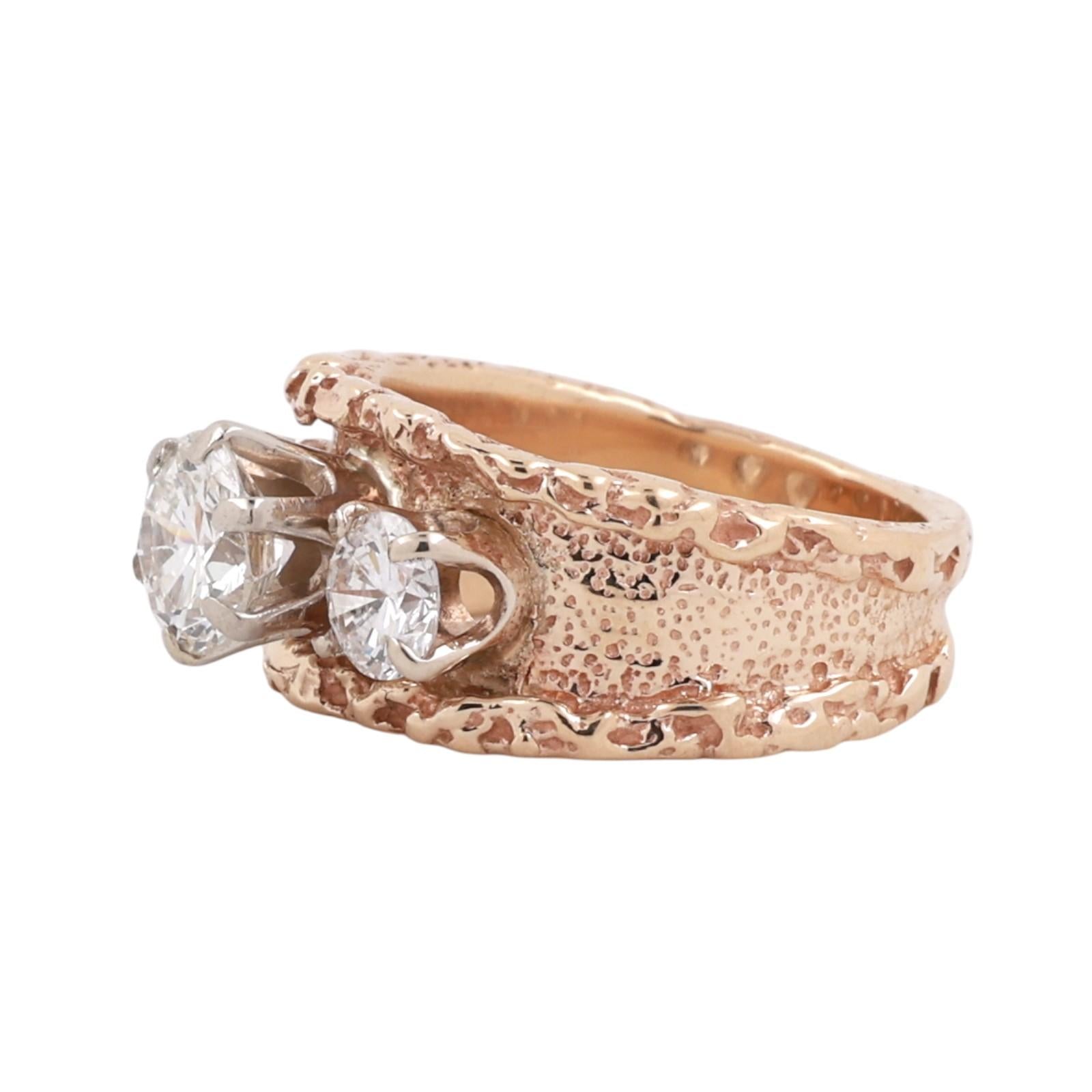 14K Two Tone Gold 3 Stone Diamond Ring 1.70CTW Wide Band Natural Diamonds Size 5