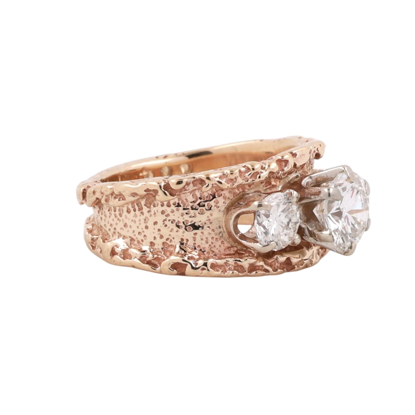 14K Two Tone Gold 3 Stone Diamond Ring 1.70CTW Wide Band Natural Diamonds Size 5
