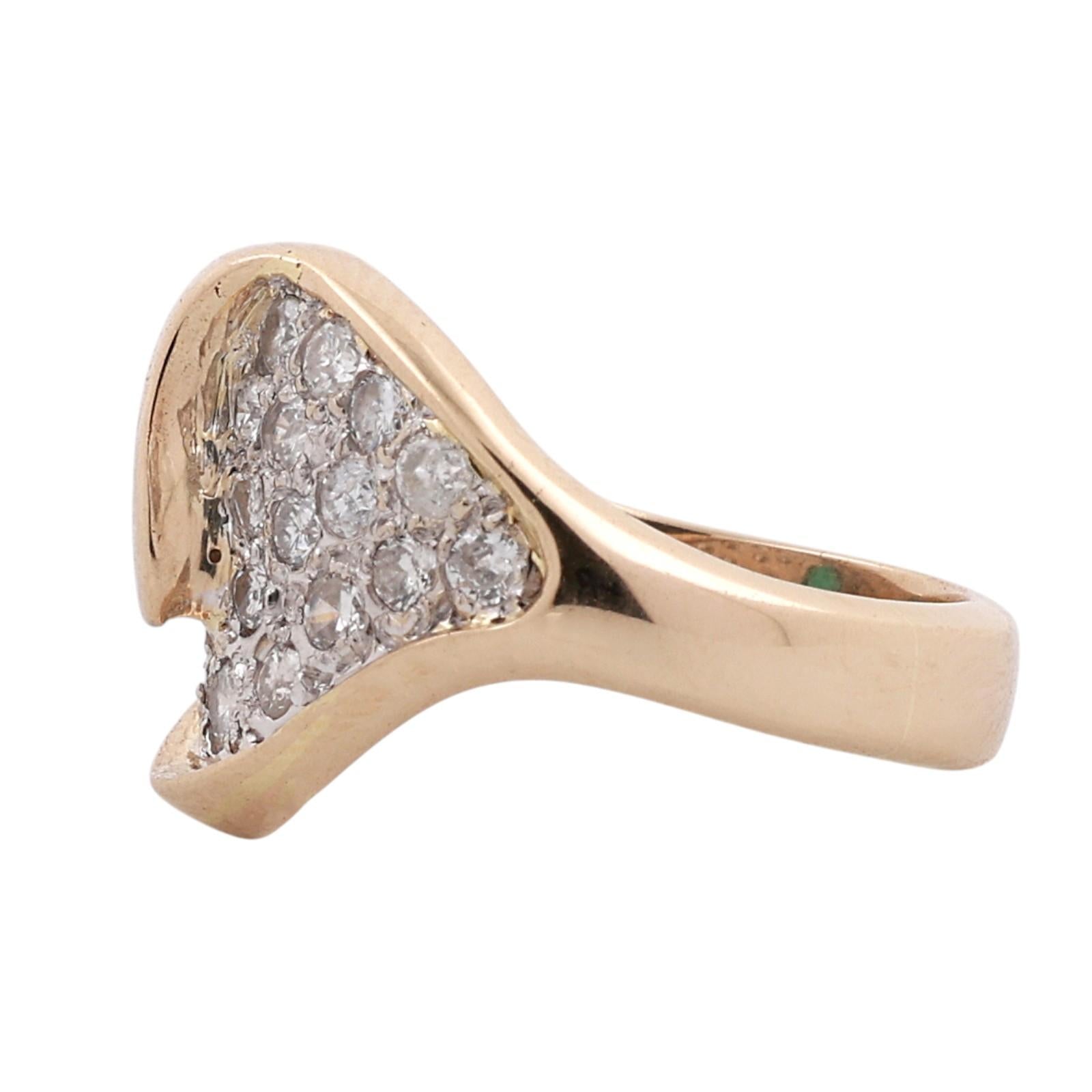 14K Two-Tone Gold Pear Emerald Diamond Cluster Ring 0.80ctw Size 5.5