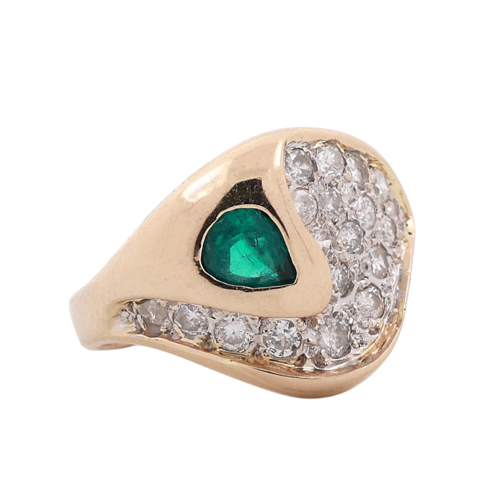 14K Two-Tone Gold Pear Emerald Diamond Cluster Ring 0.80ctw Size 5.5