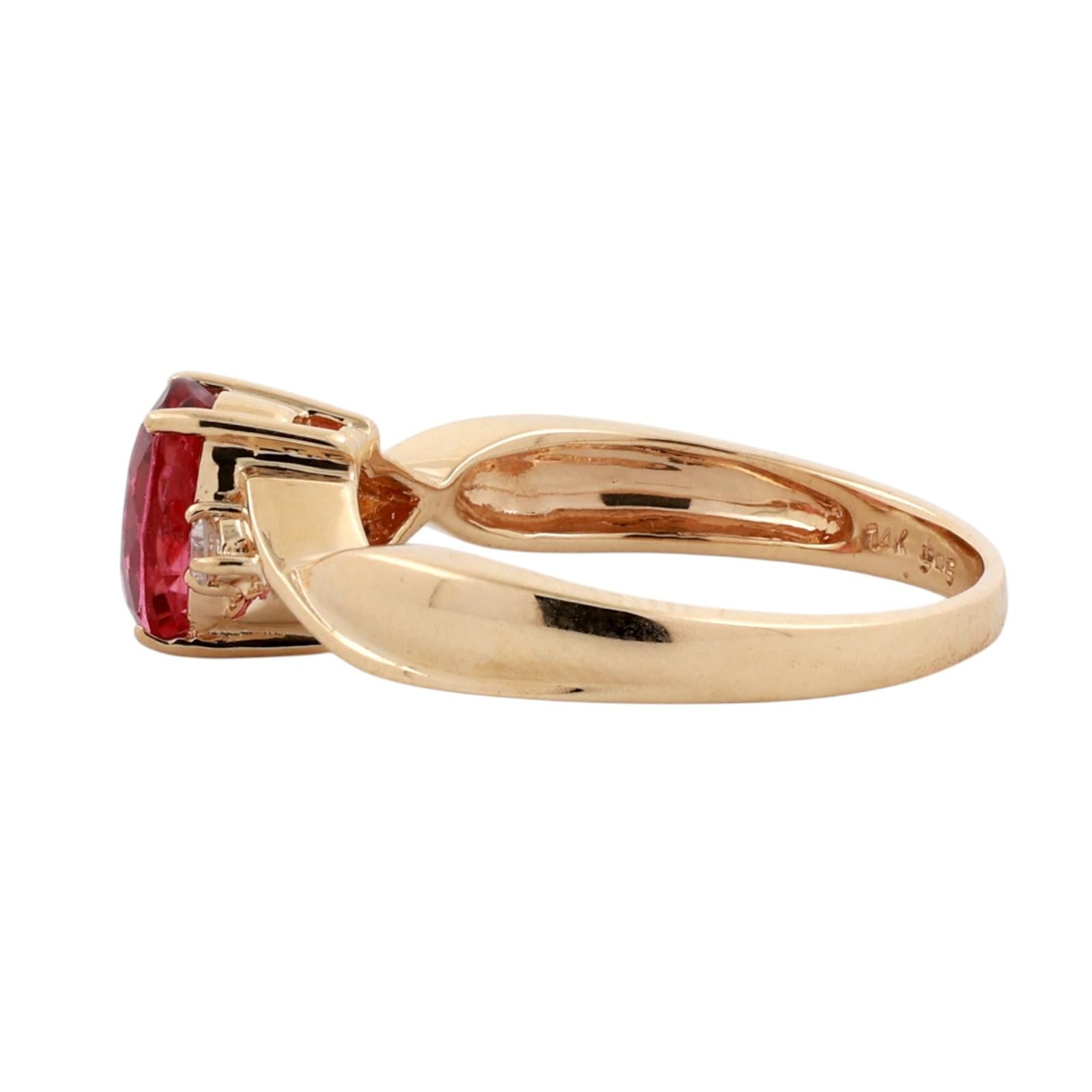 14K Yellow Gold 1.35ct Pink Tourmaline Diamond Twist Ring Size 7
