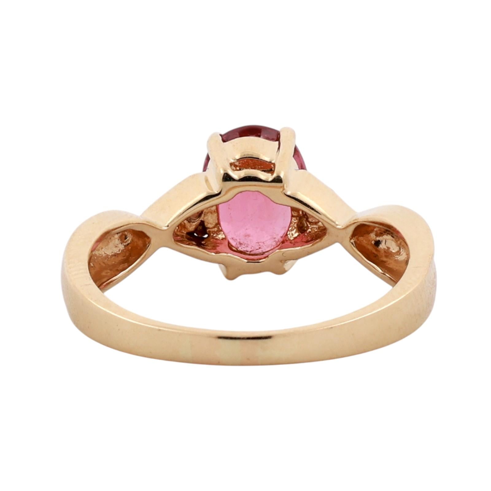 14K Yellow Gold 1.35ct Pink Tourmaline Diamond Twist Ring Size 7