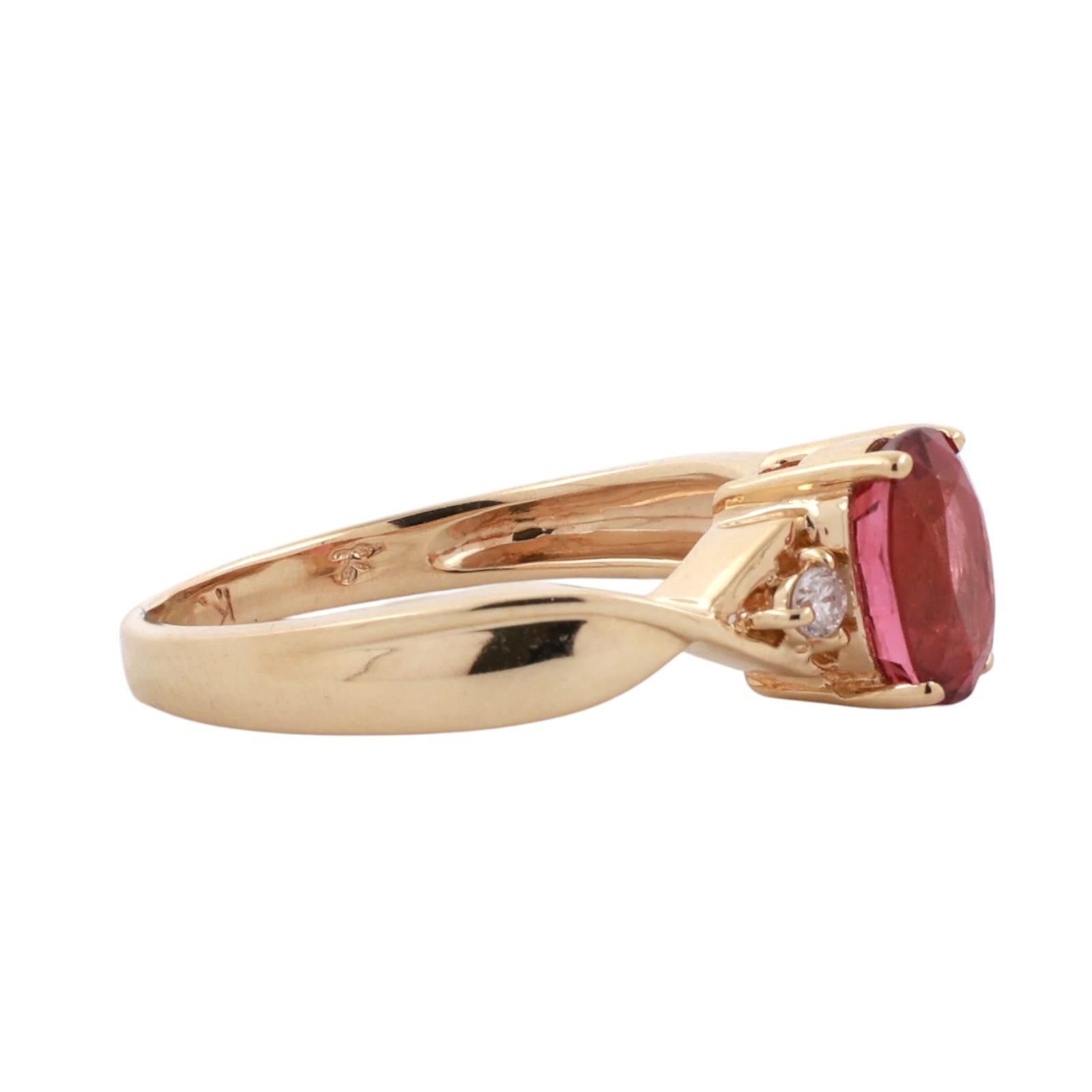 14K Yellow Gold 1.35ct Pink Tourmaline Diamond Twist Ring Size 7