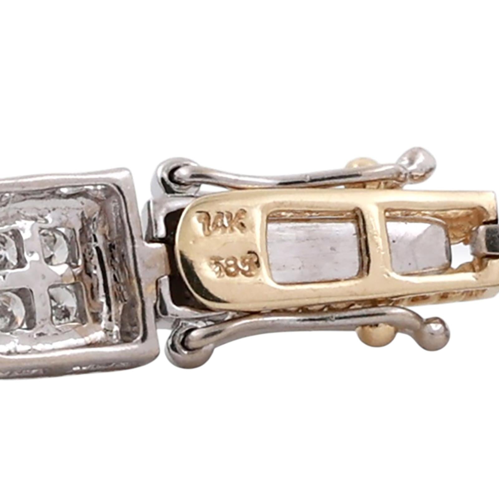 14K Two-Tone Gold 1.00ctw Diamond Station Rope Bracelet 6.75" Estate