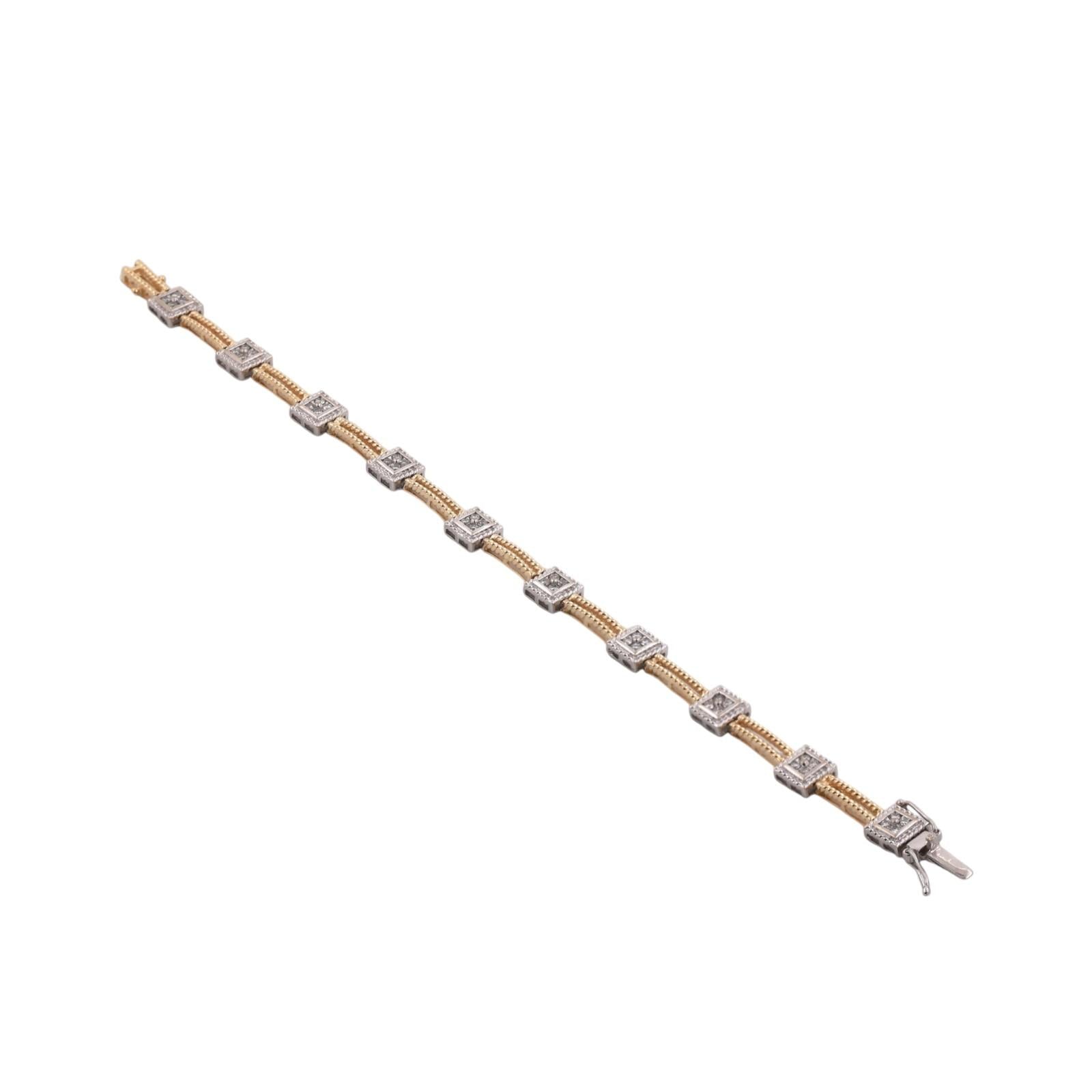 14K Two-Tone Gold 1.00ctw Diamond Station Rope Bracelet 6.75" Estate