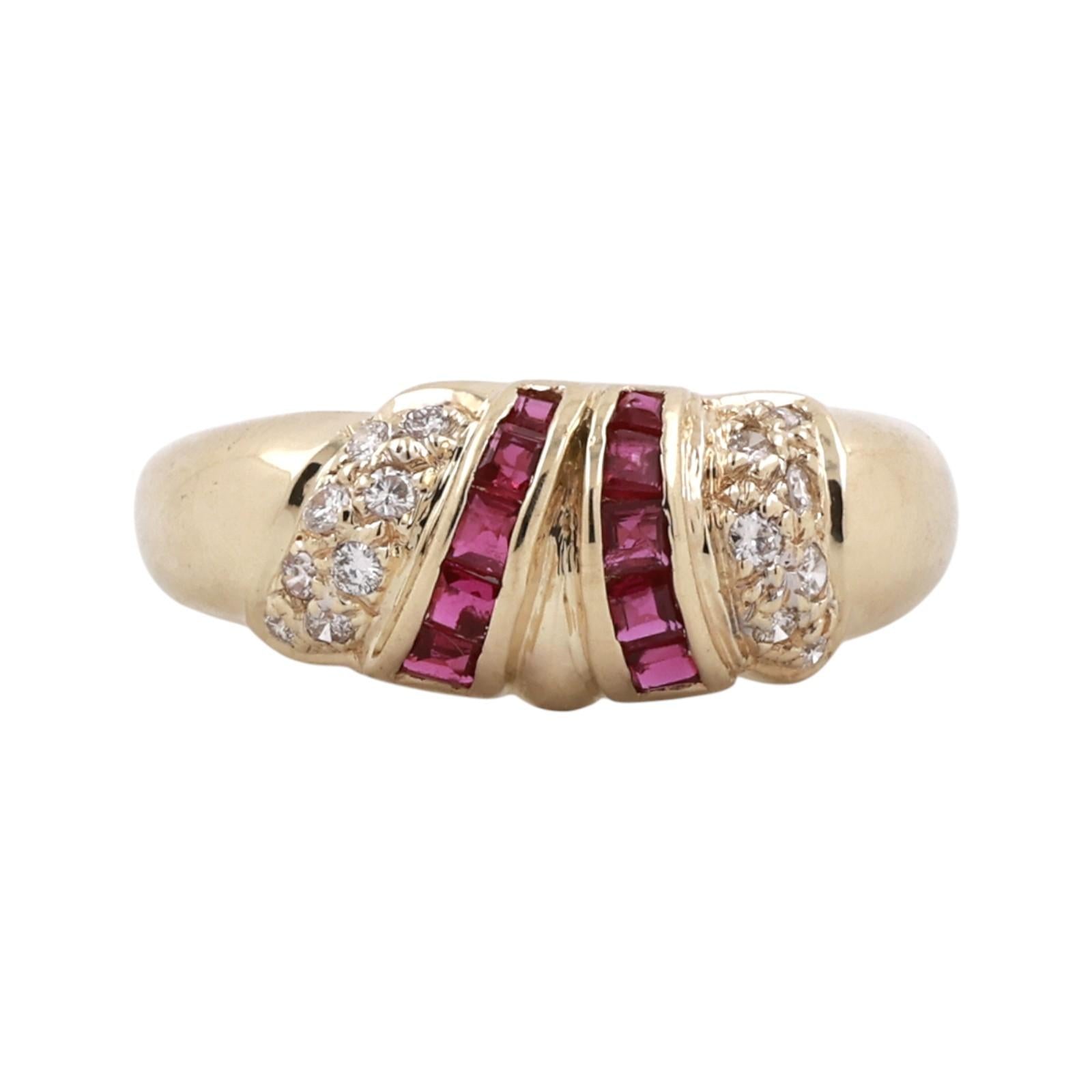 14K Yellow Gold Princess Ruby Diamond Statement Ring 0.75CTW Size 6.75