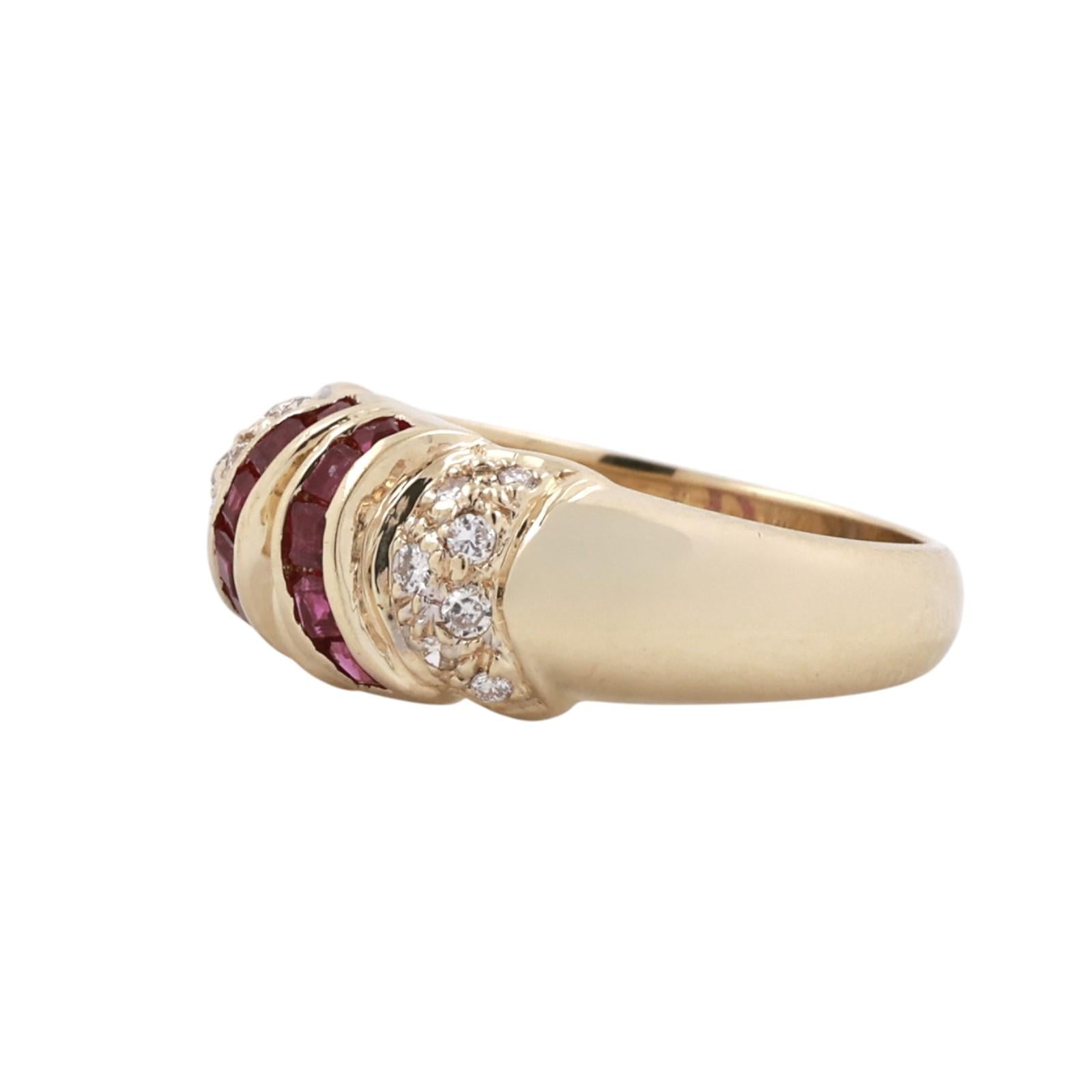 14K Yellow Gold Princess Ruby Diamond Statement Ring 0.75CTW Size 6.75