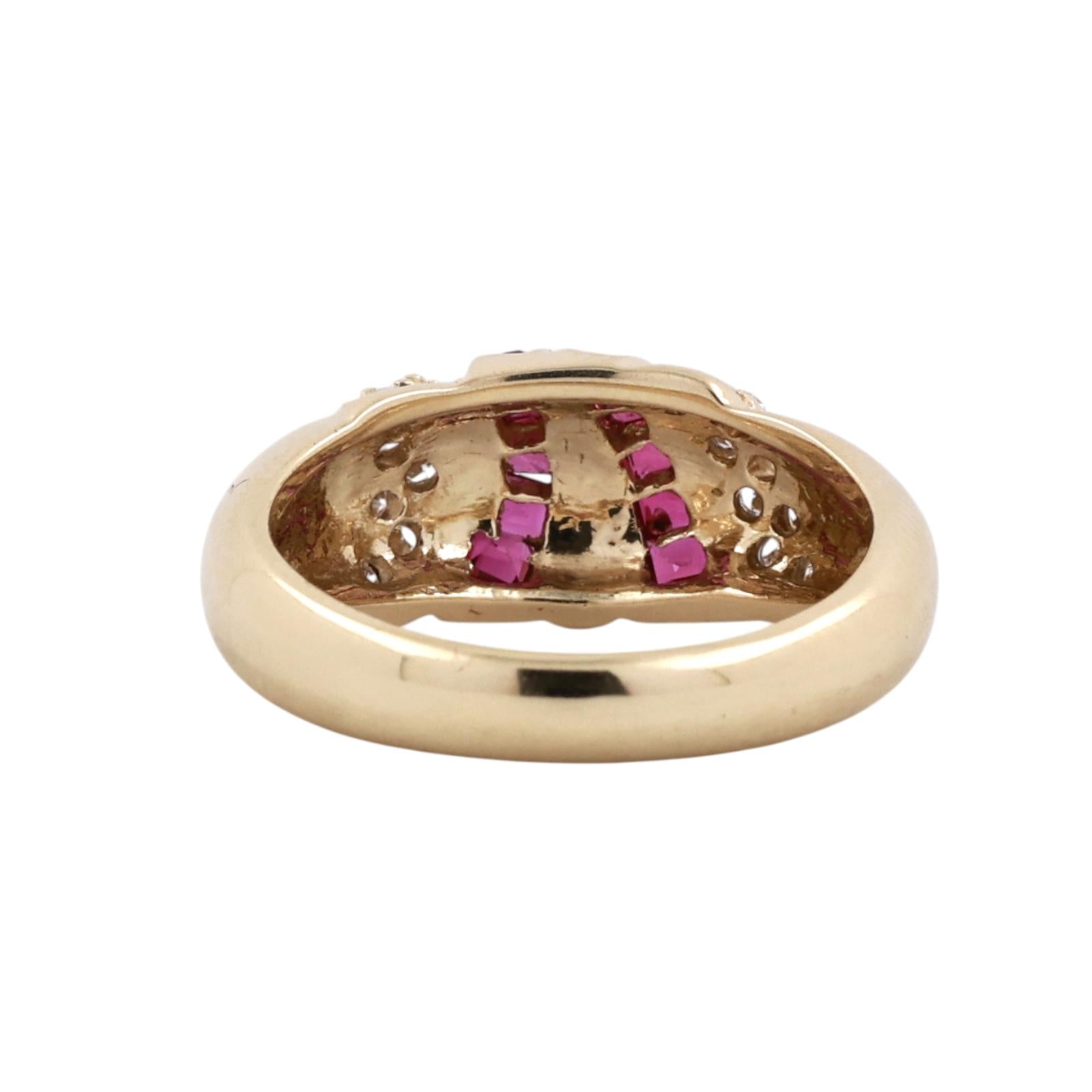14K Yellow Gold Princess Ruby Diamond Statement Ring 0.75CTW Size 6.75