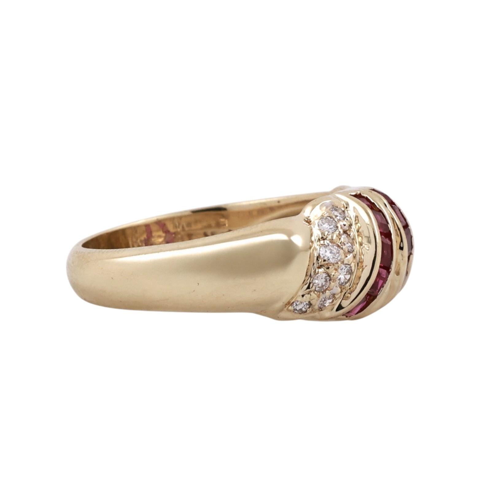 14K Yellow Gold Princess Ruby Diamond Statement Ring 0.75CTW Size 6.75
