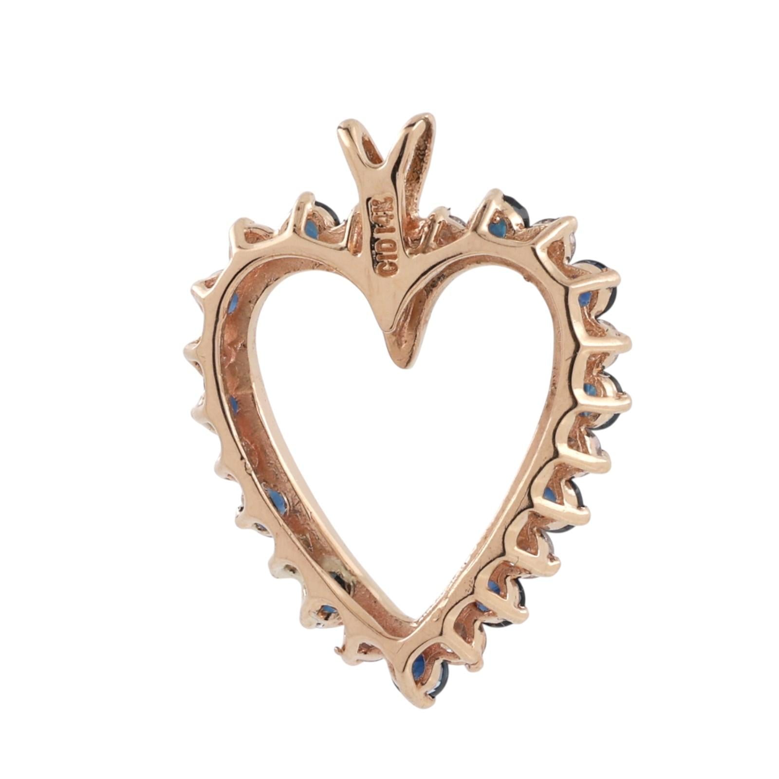 14K Yellow Gold Sapphire Diamond Open Heart Pendant 1.06CTW Estate