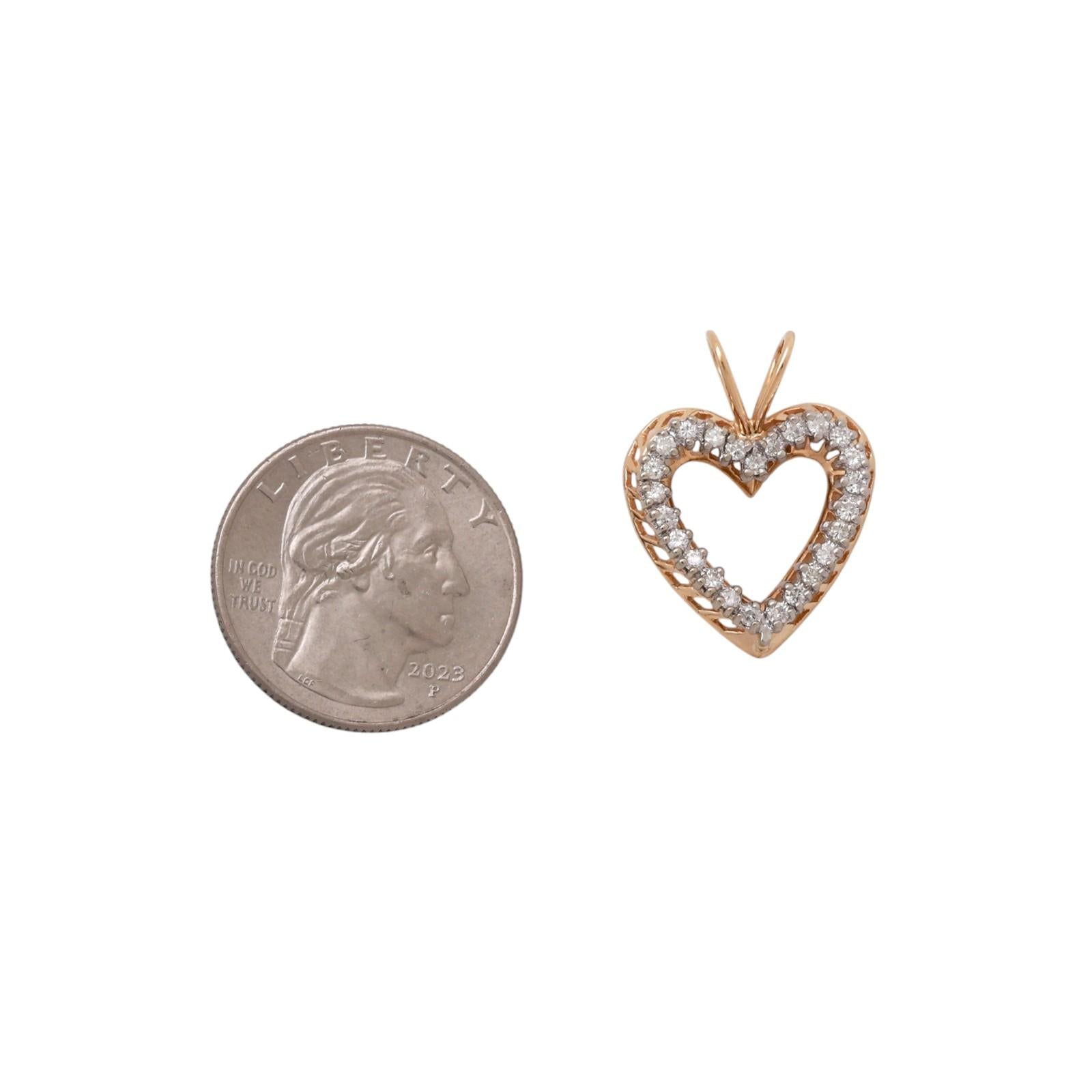 14K Two Tone Gold 0.50CTW Diamond Open Heart Pendant Estate