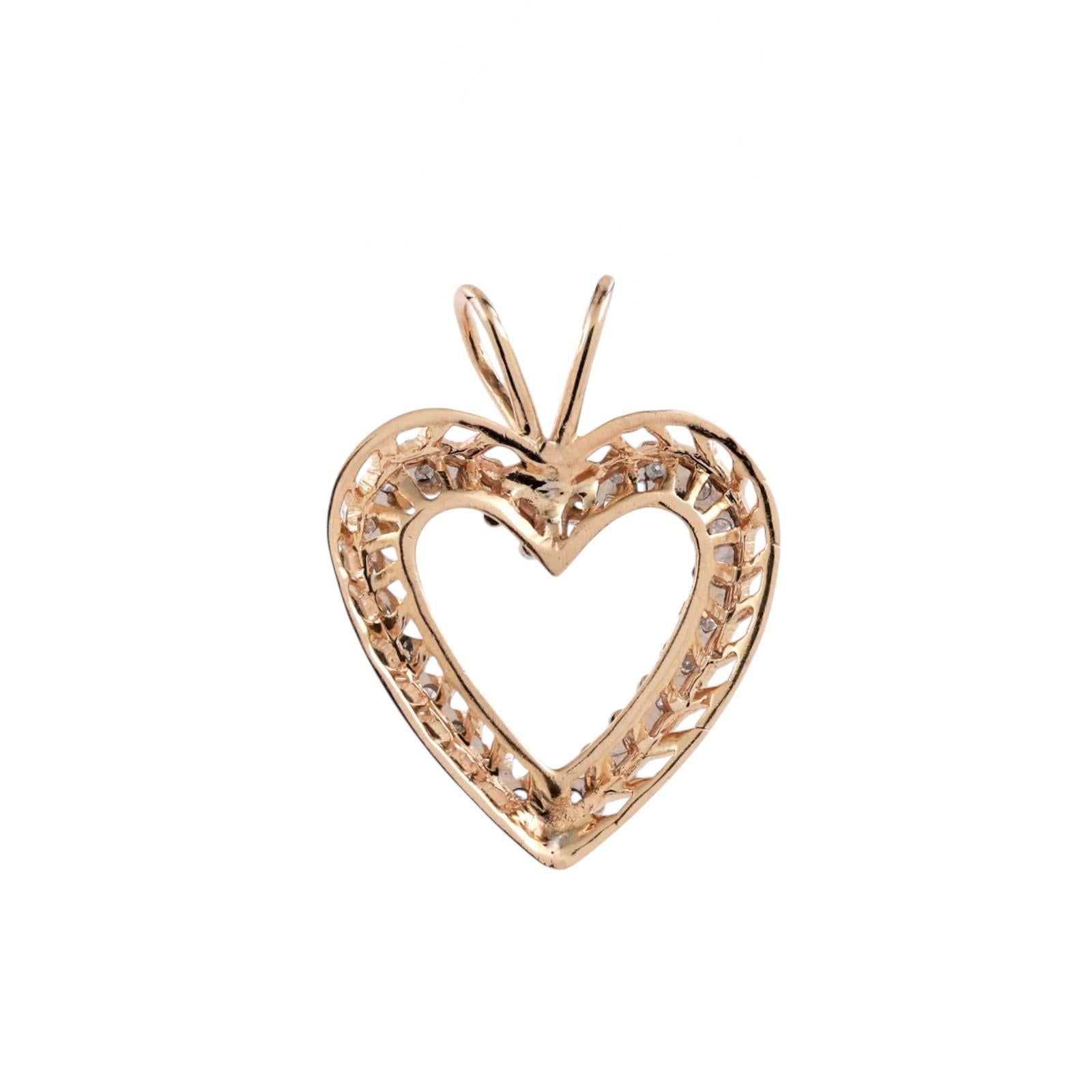 14K Two Tone Gold 0.50CTW Diamond Open Heart Pendant Estate