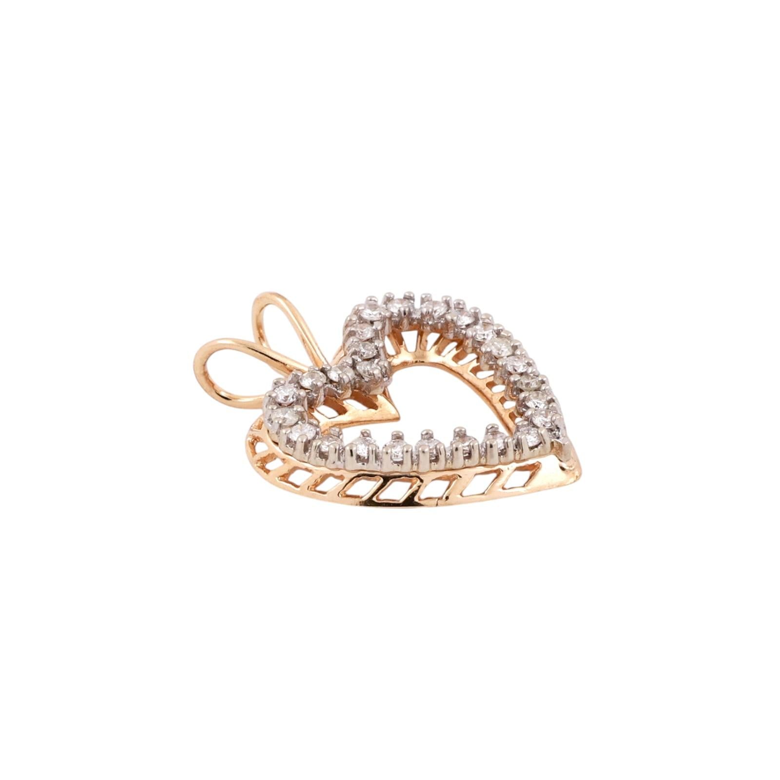 14K Two Tone Gold 0.50CTW Diamond Open Heart Pendant Estate