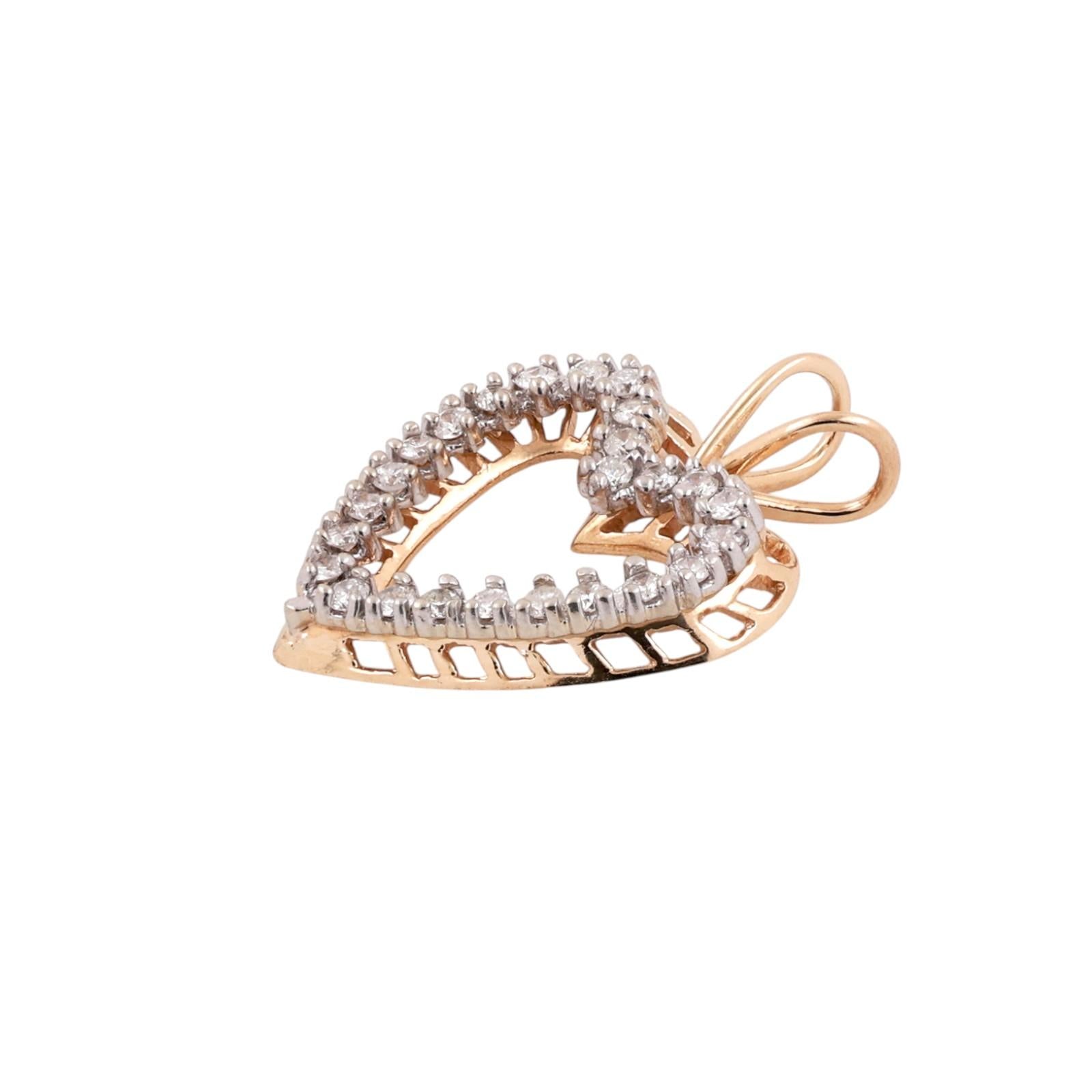 14K Two Tone Gold 0.50CTW Diamond Open Heart Pendant Estate