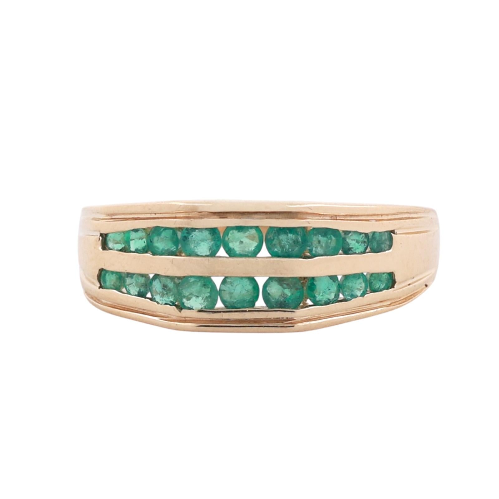 10K Yellow Gold Natural Emerald Double Row Band Ring Channel Set 0.54ctw Size 8