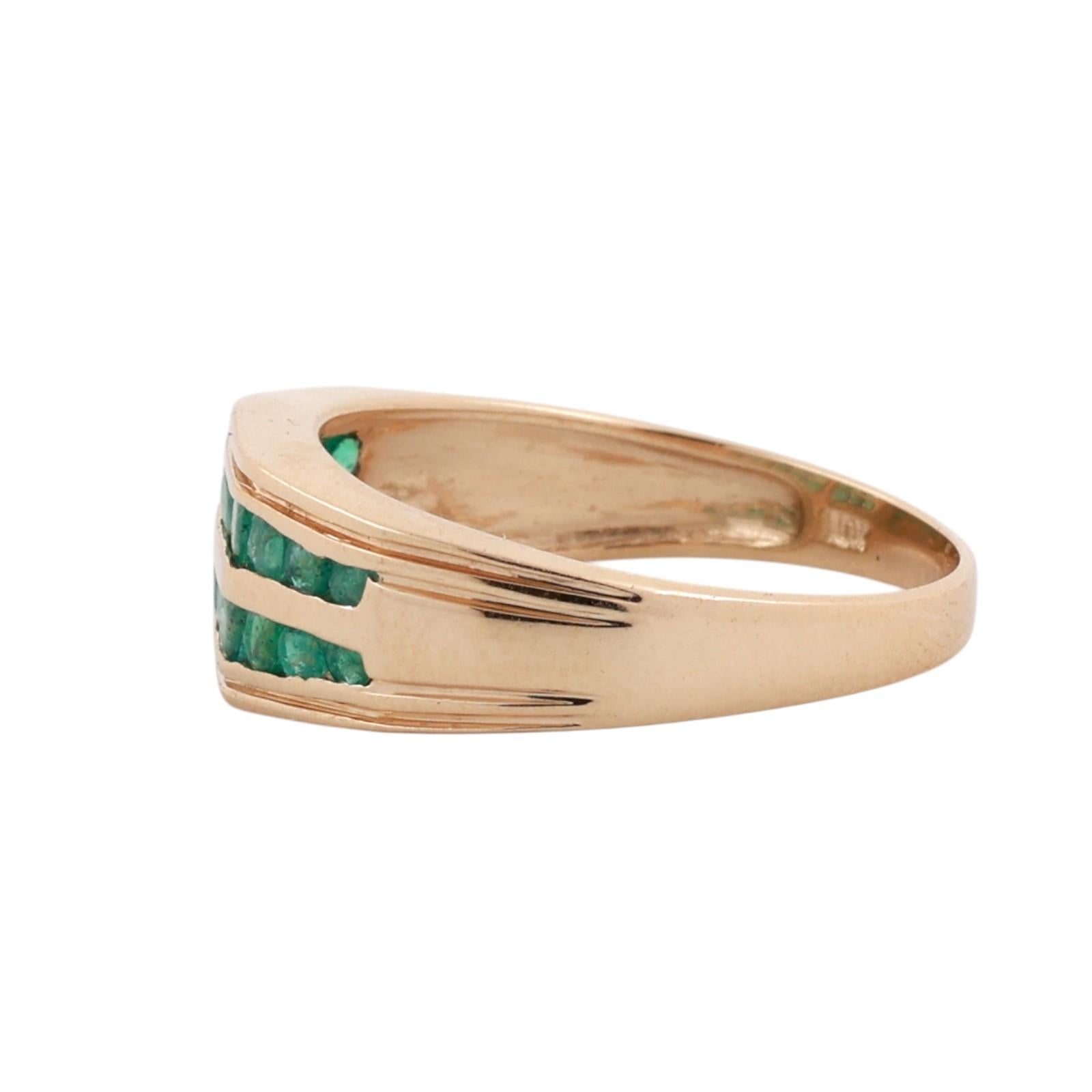 10K Yellow Gold Natural Emerald Double Row Band Ring Channel Set 0.54ctw Size 8