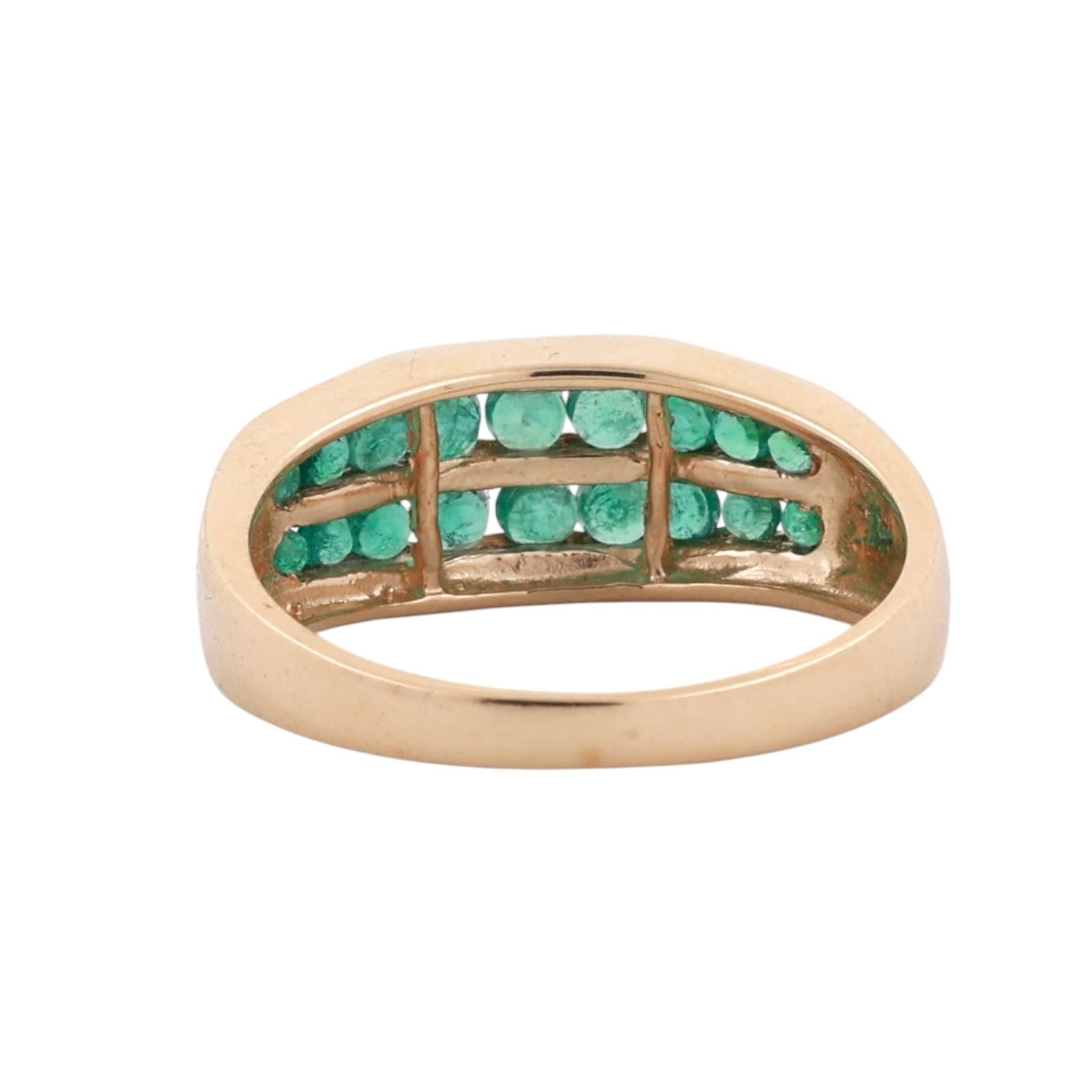 10K Yellow Gold Natural Emerald Double Row Band Ring Channel Set 0.54ctw Size 8
