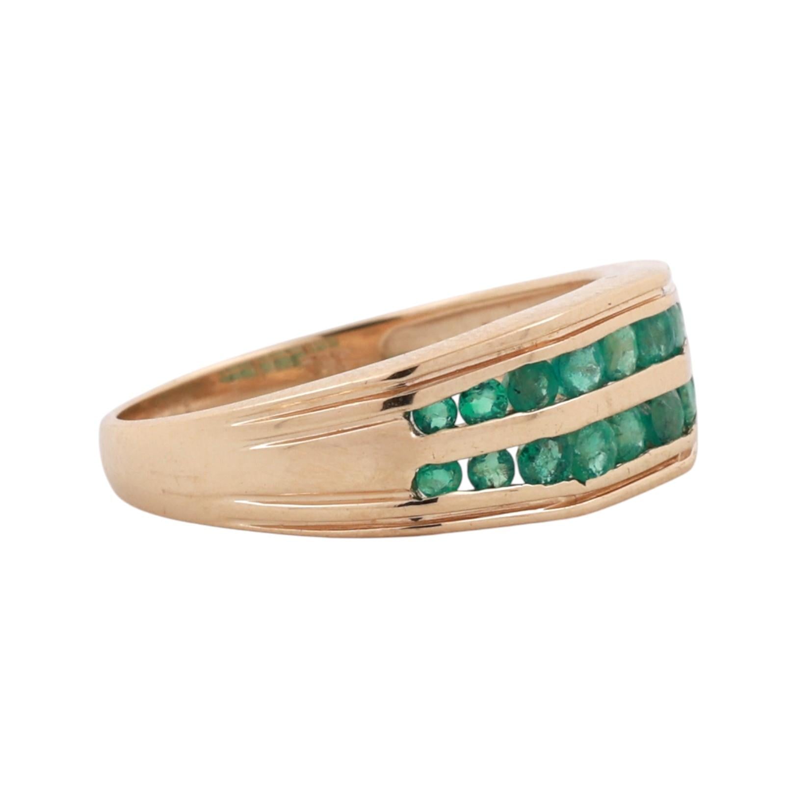 10K Yellow Gold Natural Emerald Double Row Band Ring Channel Set 0.54ctw Size 8