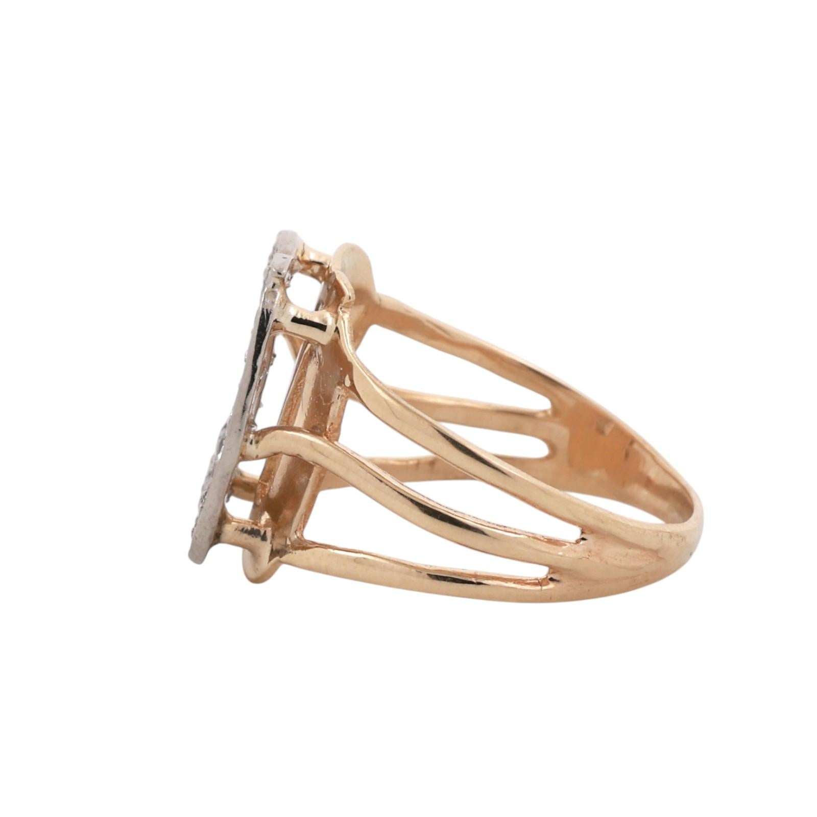 Two-Tone Gold Diamond Initial “D” Split Shank Vintage Ring 0.20ctw Size 6.25