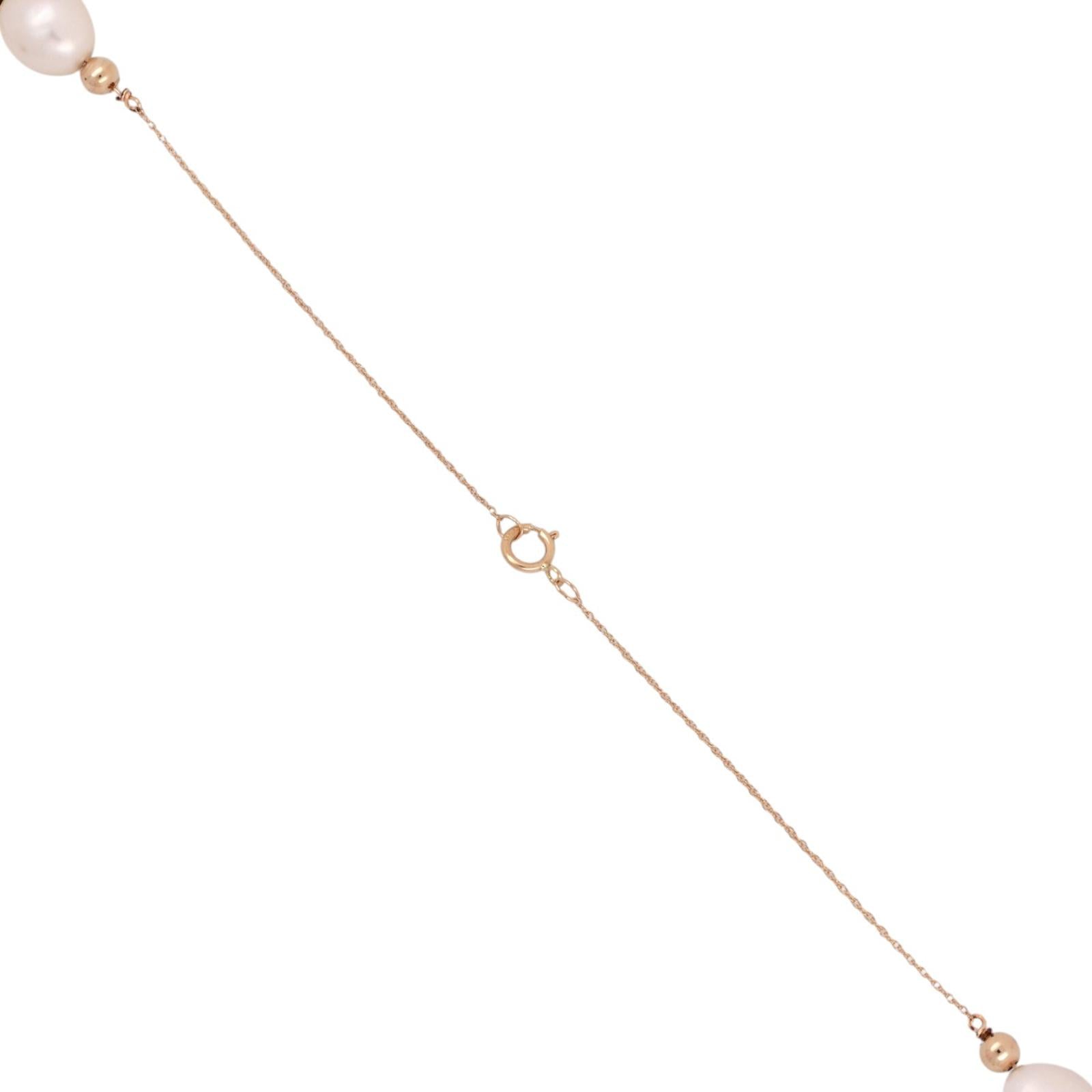 14K Yellow Gold Freshwater Pearl Emerald Ruby Sapphire Station Necklace 18.25"