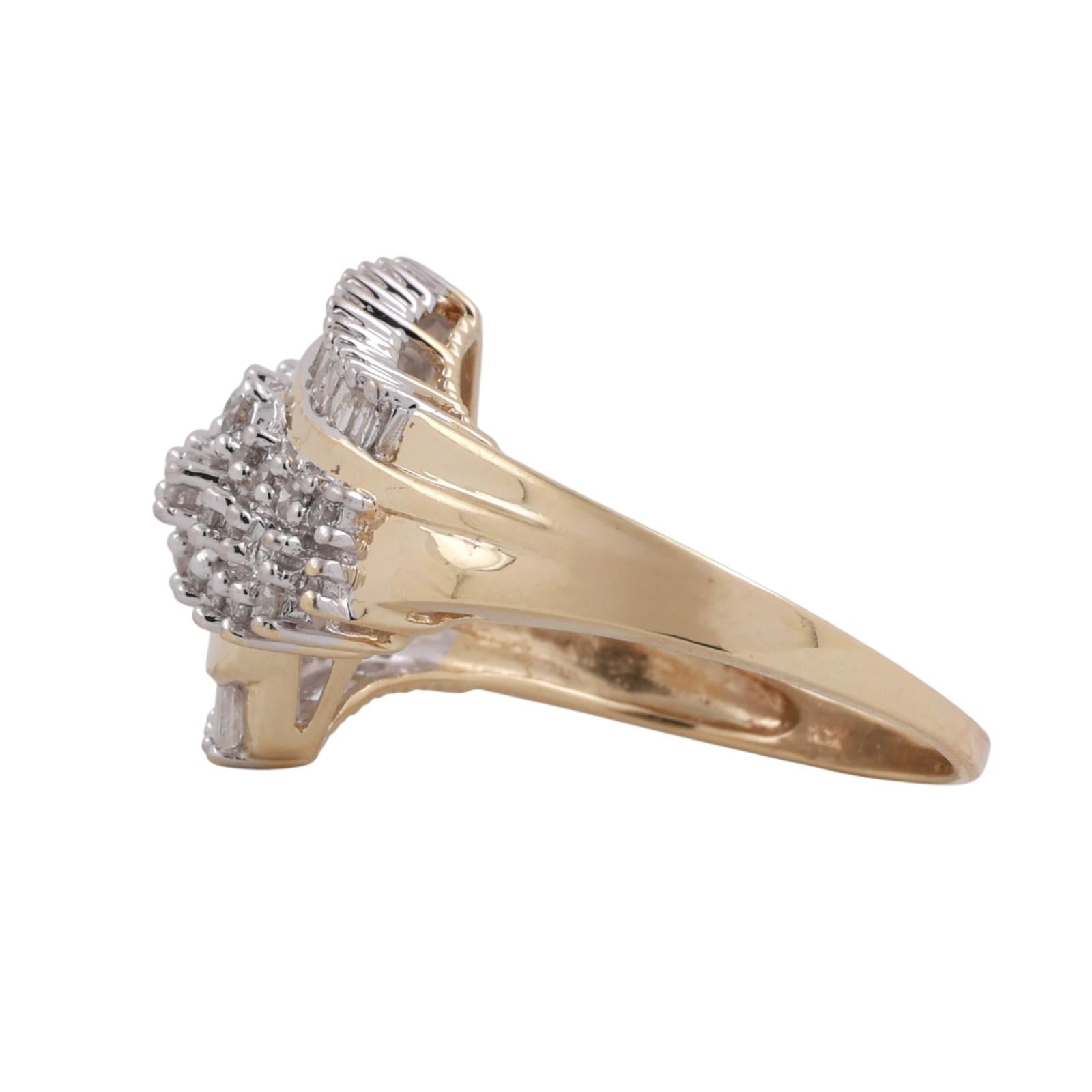 10K Two Tone Gold Diamond Ring 1.00CTW Round & Baguette Cluster Size 9