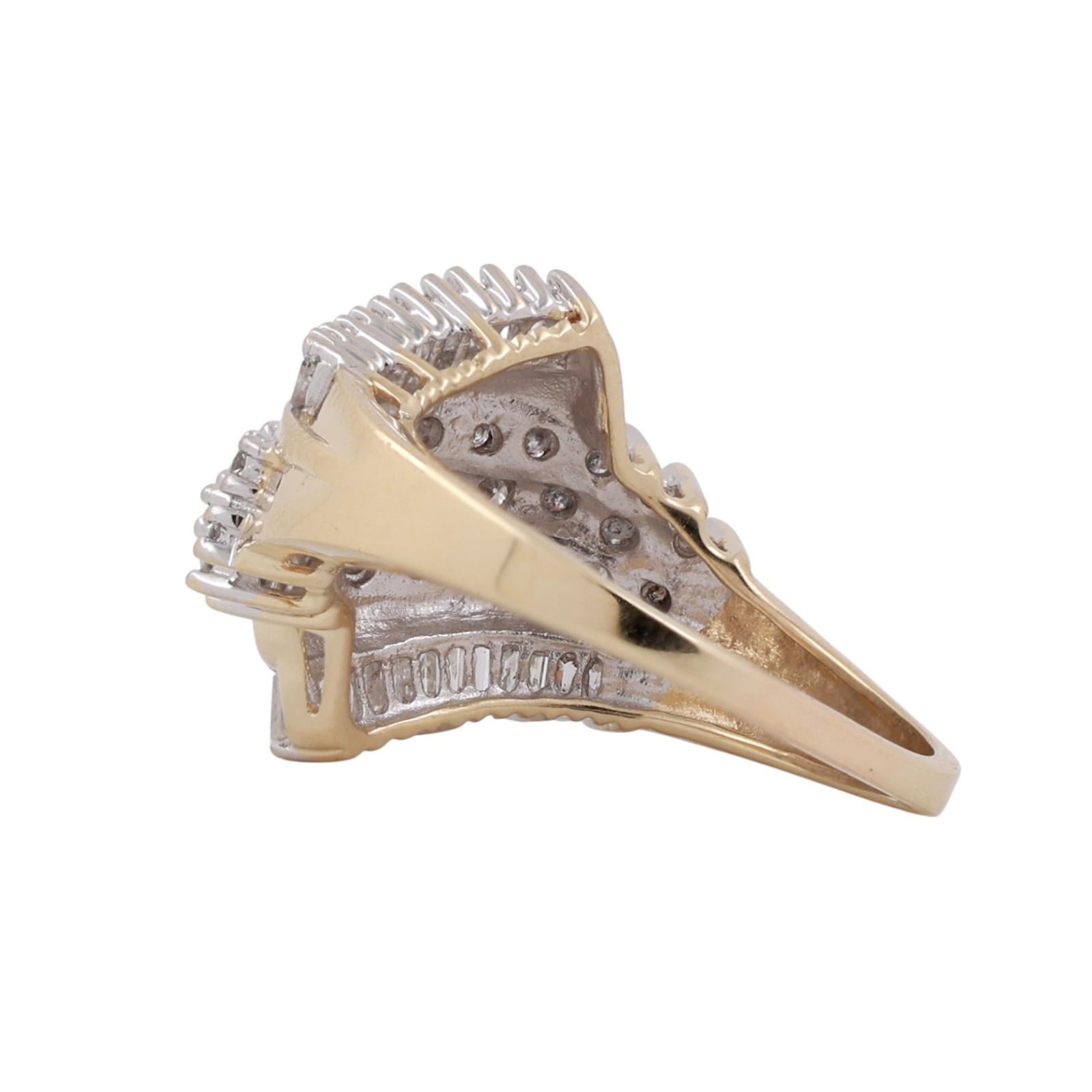 10K Two Tone Gold Diamond Ring 1.00CTW Round & Baguette Cluster Size 9