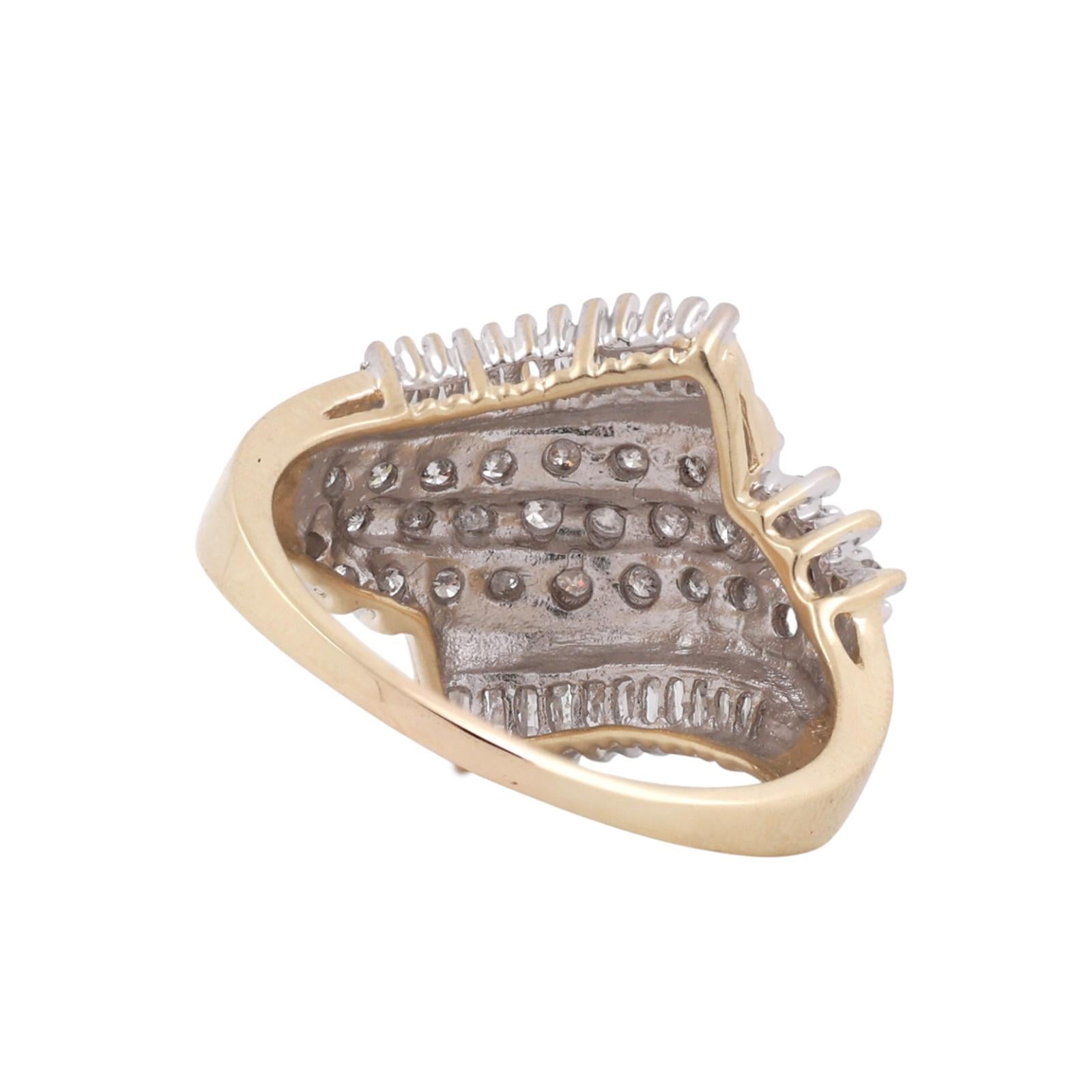 10K Two Tone Gold Diamond Ring 1.00CTW Round & Baguette Cluster Size 9
