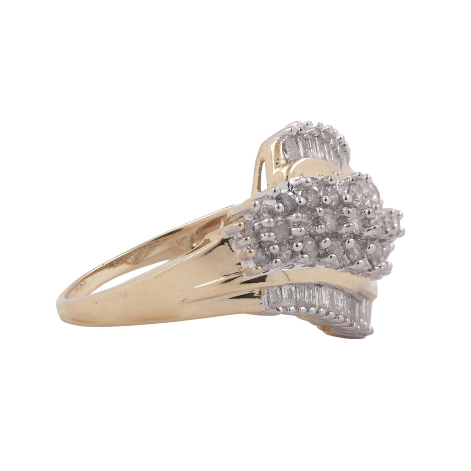 10K Two Tone Gold Diamond Ring 1.00CTW Round & Baguette Cluster Size 9
