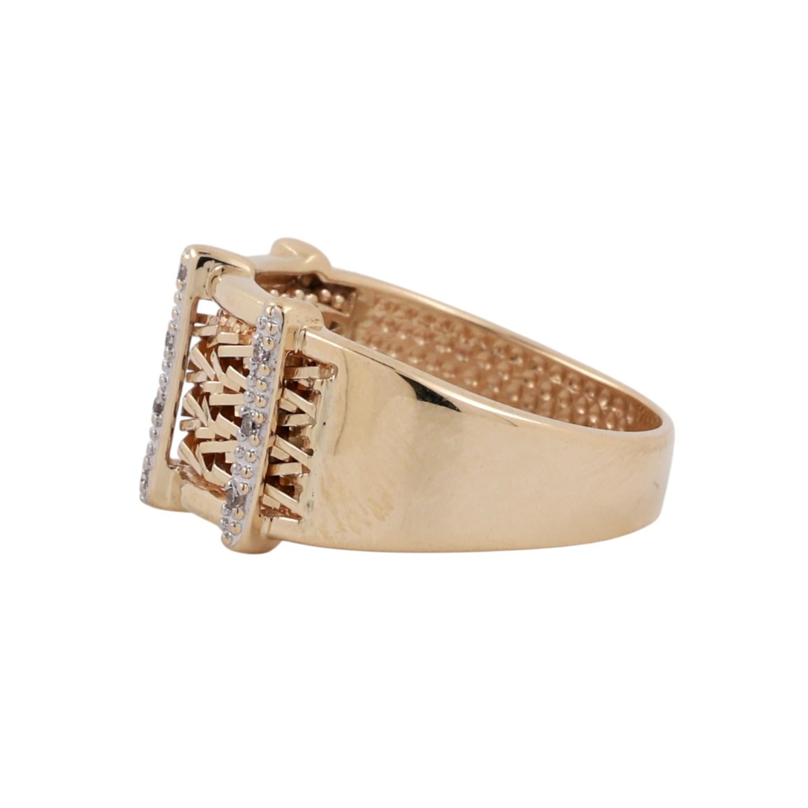 Estate 14K Two Tone Gold Natural Diamond Lattice Mesh Wide Band Ring Size 8.25