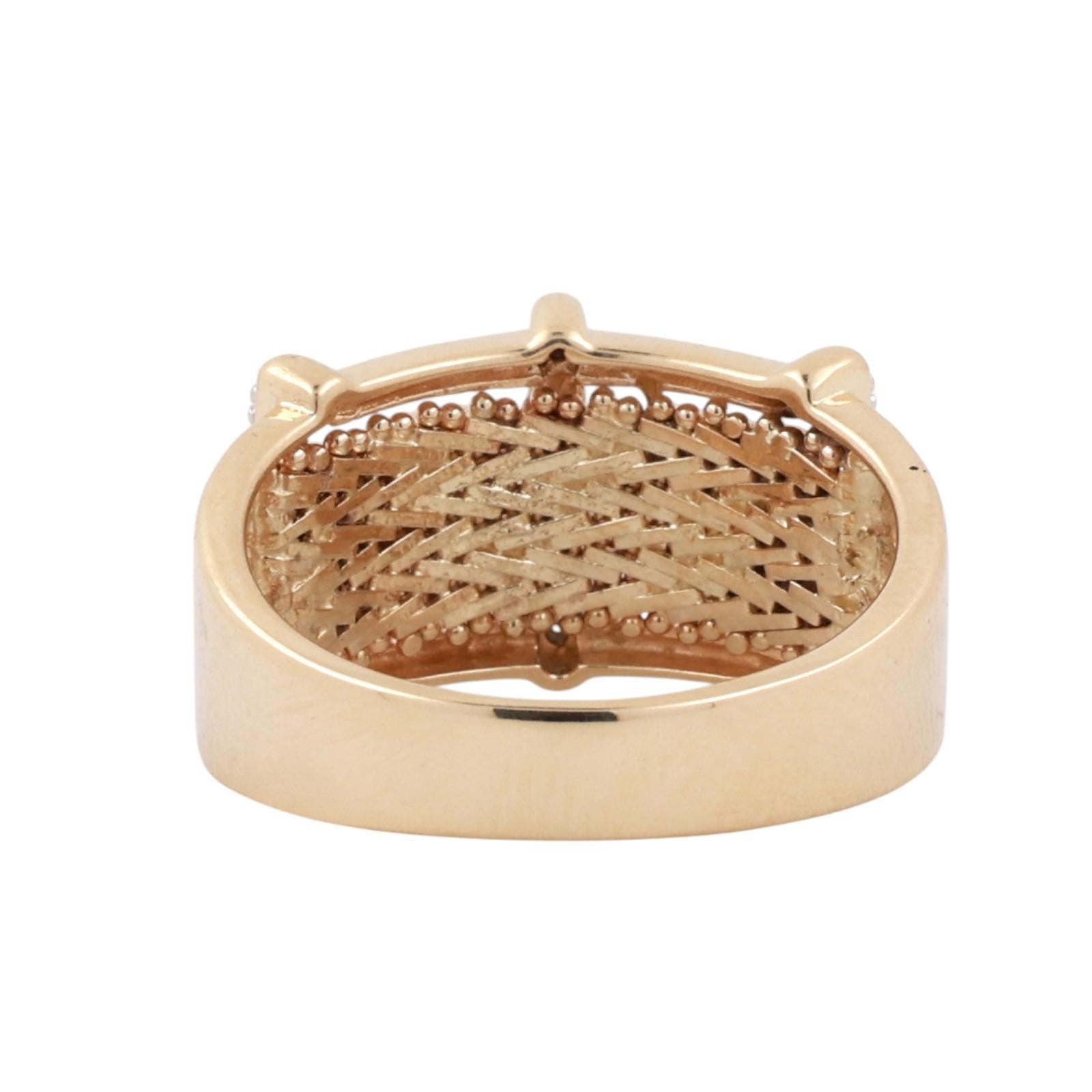 Estate 14K Two Tone Gold Natural Diamond Lattice Mesh Wide Band Ring Size 8.25