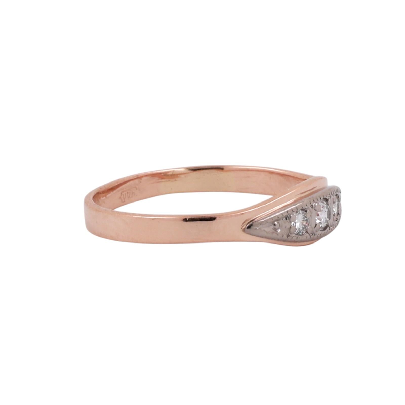 Diamond 3 Stone Ring 14K Two Tone Gold Rose White Vintage Style Size 5.5