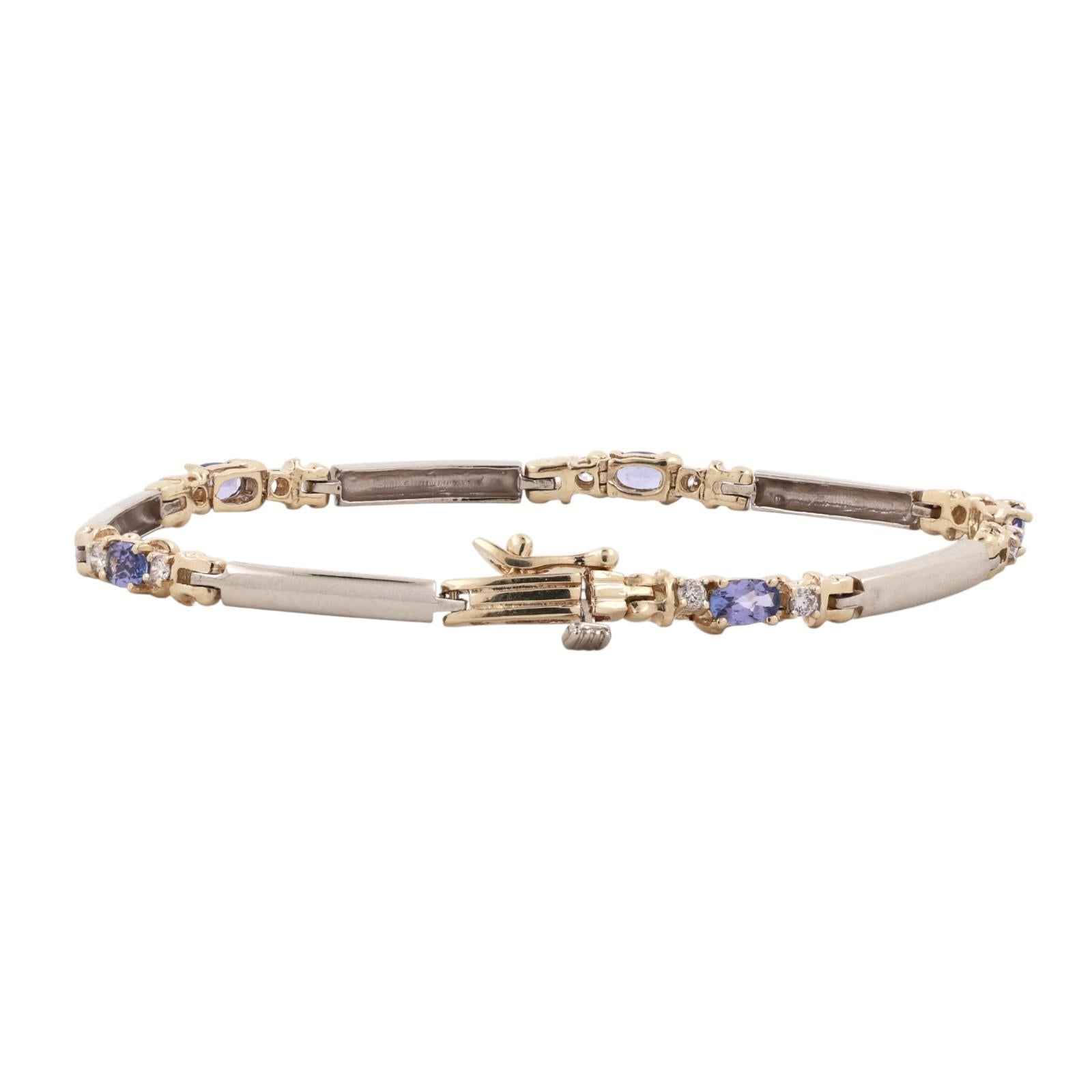 LeVian 14K Yellow Gold Tanzanite Diamond Bracelet 1.30CTW Estate 7"
