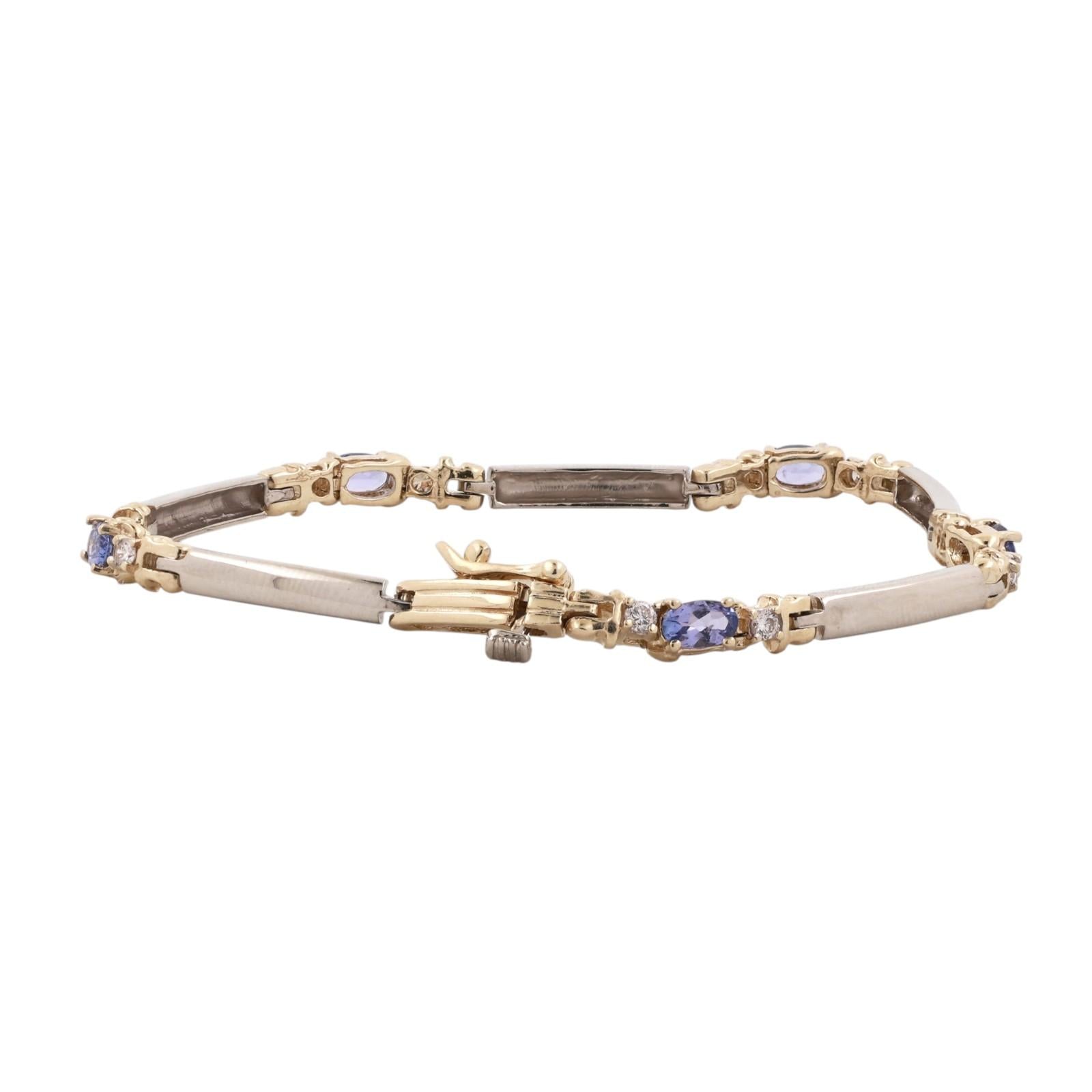 LeVian 14K Yellow Gold Tanzanite Diamond Bracelet 1.30CTW Estate 7"