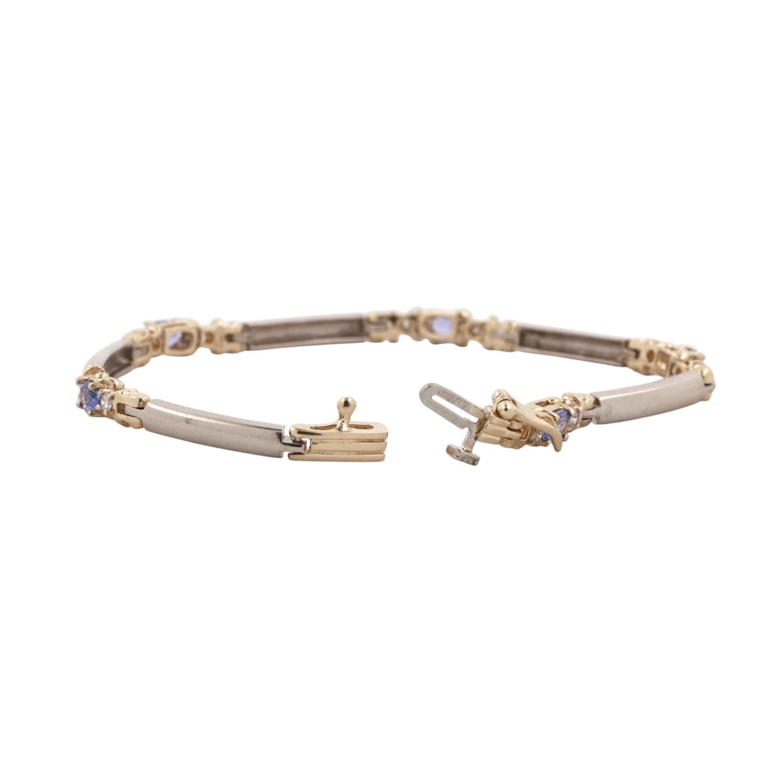 LeVian 14K Yellow Gold Tanzanite Diamond Bracelet 1.30CTW Estate 7"