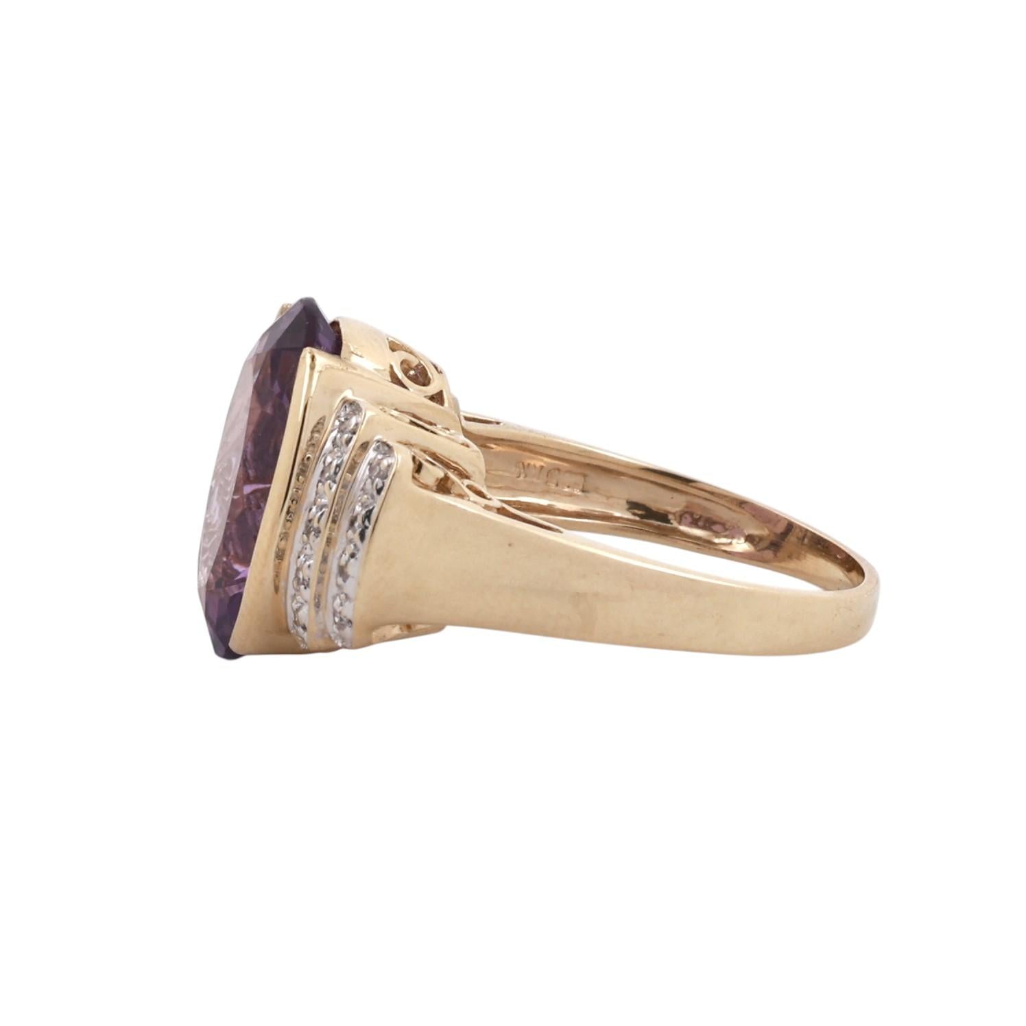 14K Two Tone Gold 8.85CTW Oval Amethyst Diamond Cocktail Statement Ring 8.75