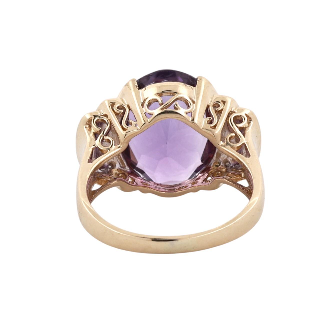 14K Two Tone Gold 8.85CTW Oval Amethyst Diamond Cocktail Statement Ring 8.75