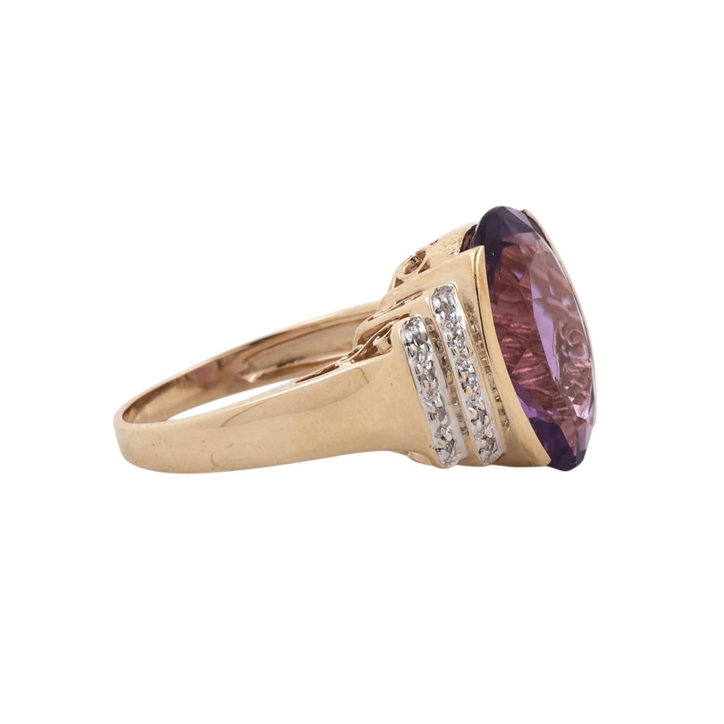 14K Two Tone Gold 8.85CTW Oval Amethyst Diamond Cocktail Statement Ring 8.75