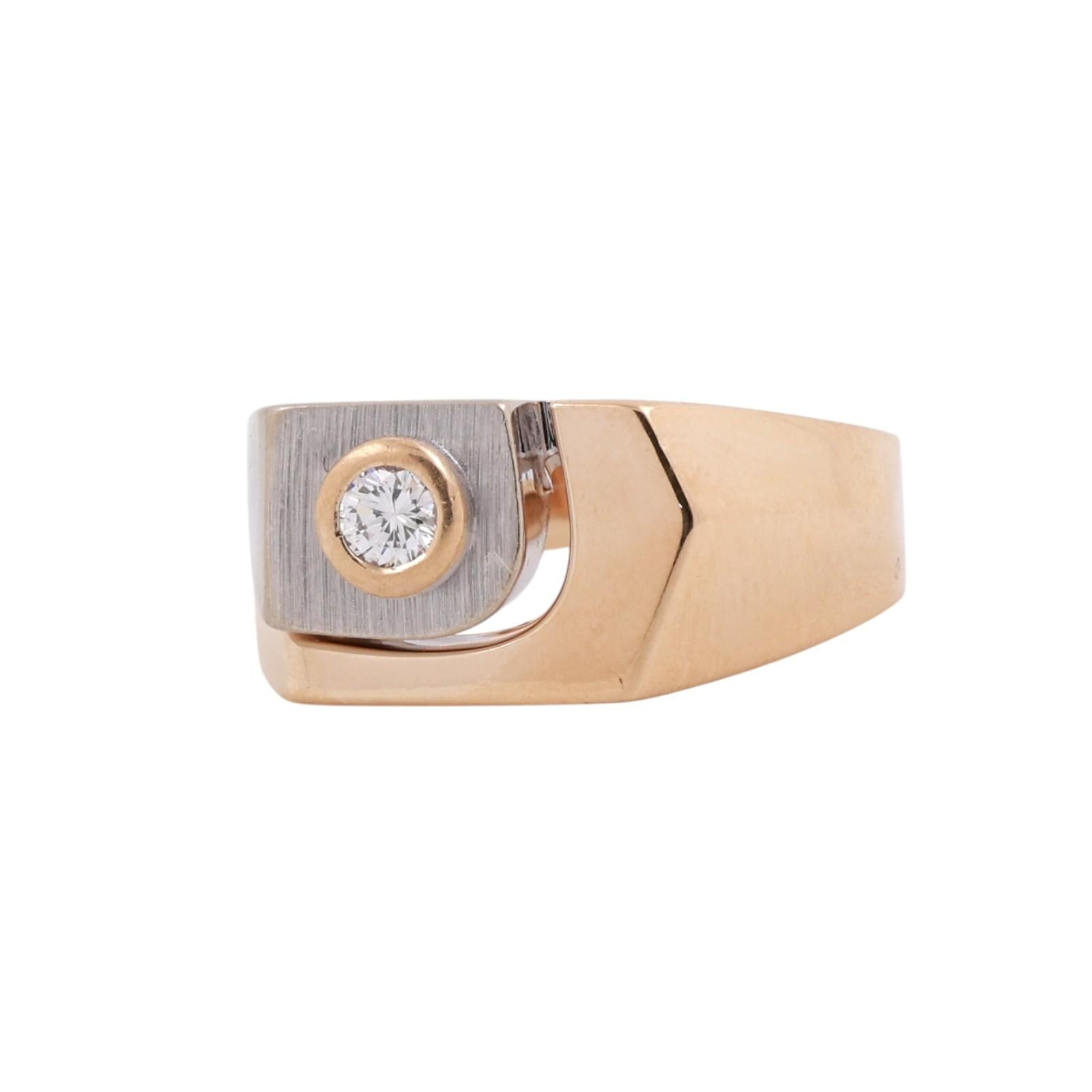 Vintage 14K Two Tone Gold Men's Diamond Signet Ring Bezel Set 0.15 CT Size 11