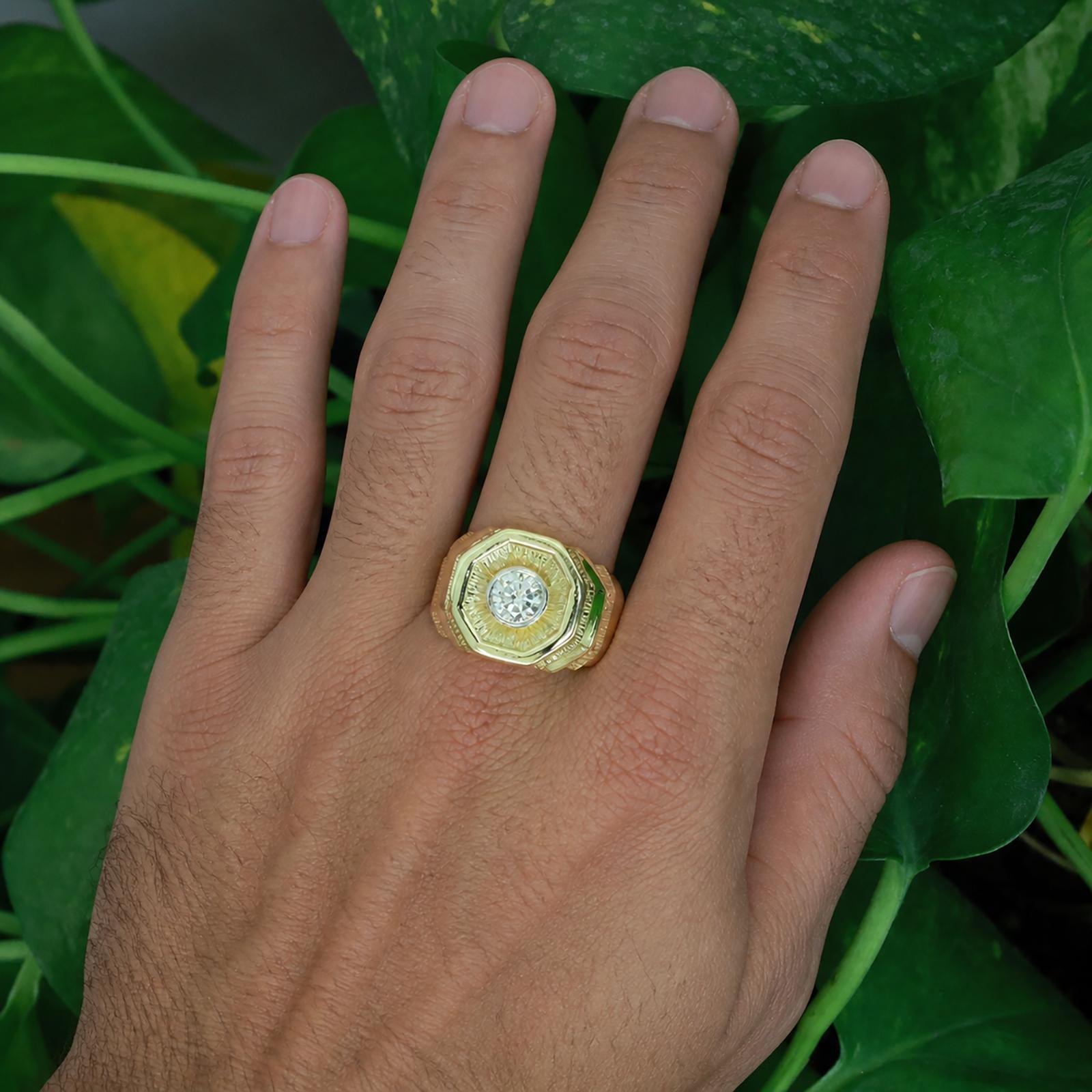 0.75 CT Mens Diamond Signet Ring 14K Two-Tone Gold & Palladium Size 8.25 Estate